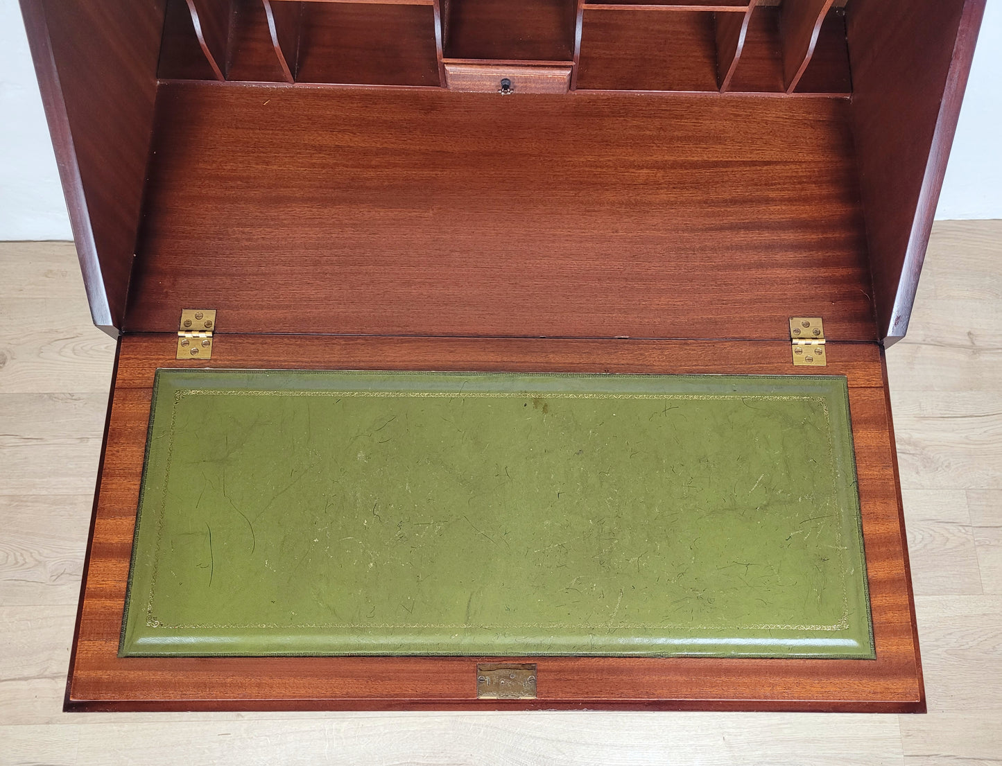 Writing Bureau Desk 20th-C Green Leather Top Drop Handles Delivery Available