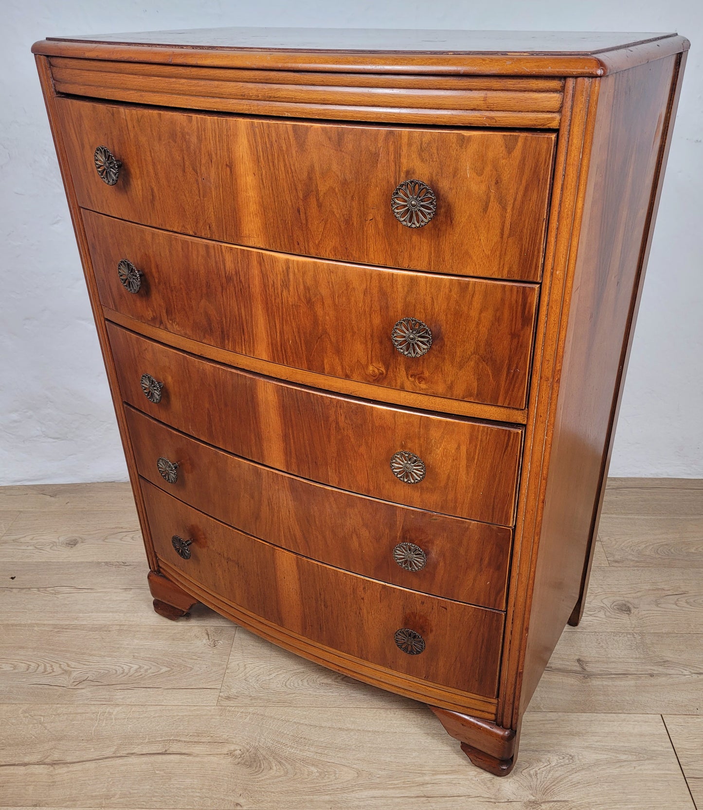 Vintage Chest of Drawers Walnut 1960s Bow Front English Delivery Available