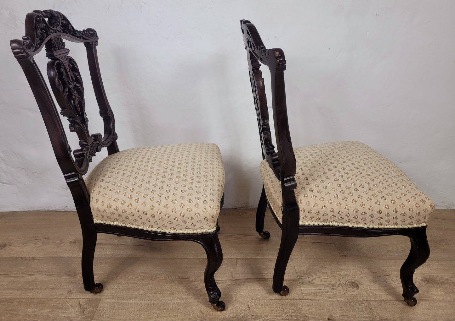 Victorian Nursing Chairs Carved Pierced Foliate Upholstery 19C Postage Available