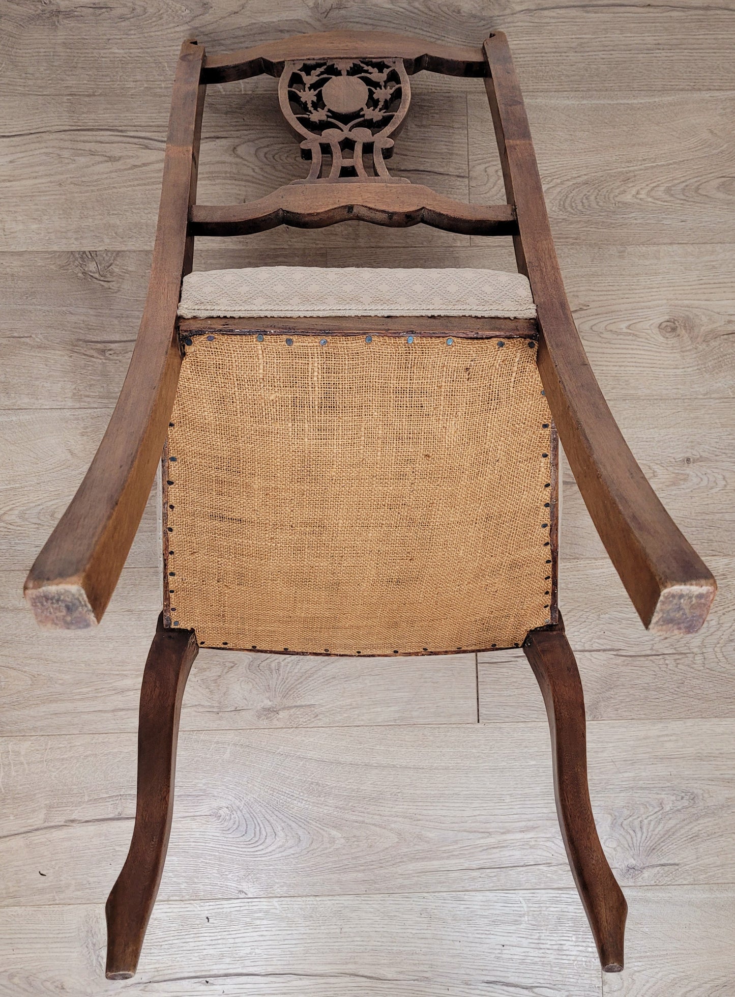 Edwardian Side Chair Carved Floral Beech Cabriole Legs Cream Postage Available