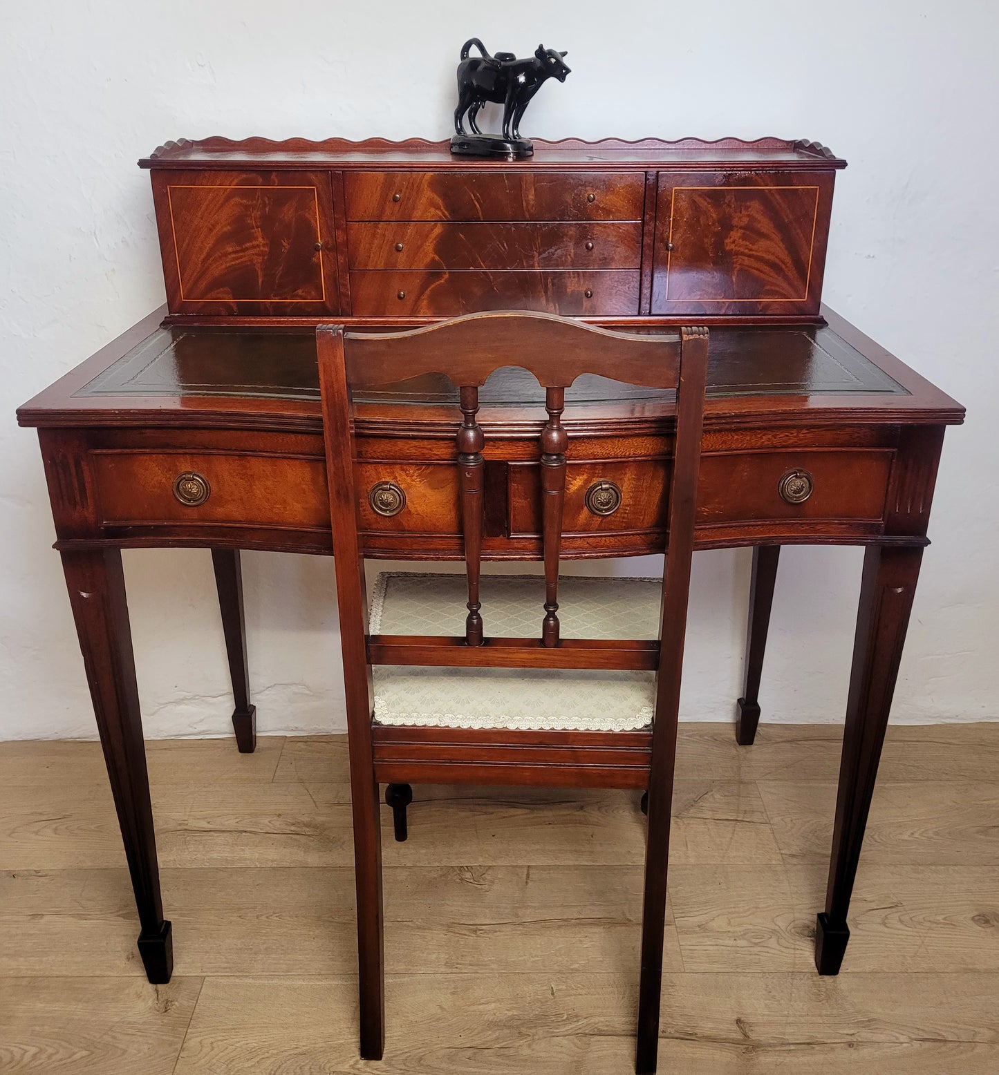 Vintage Ladies Writing Desk Bow Front Sheraton Style 1950s Delivery Available