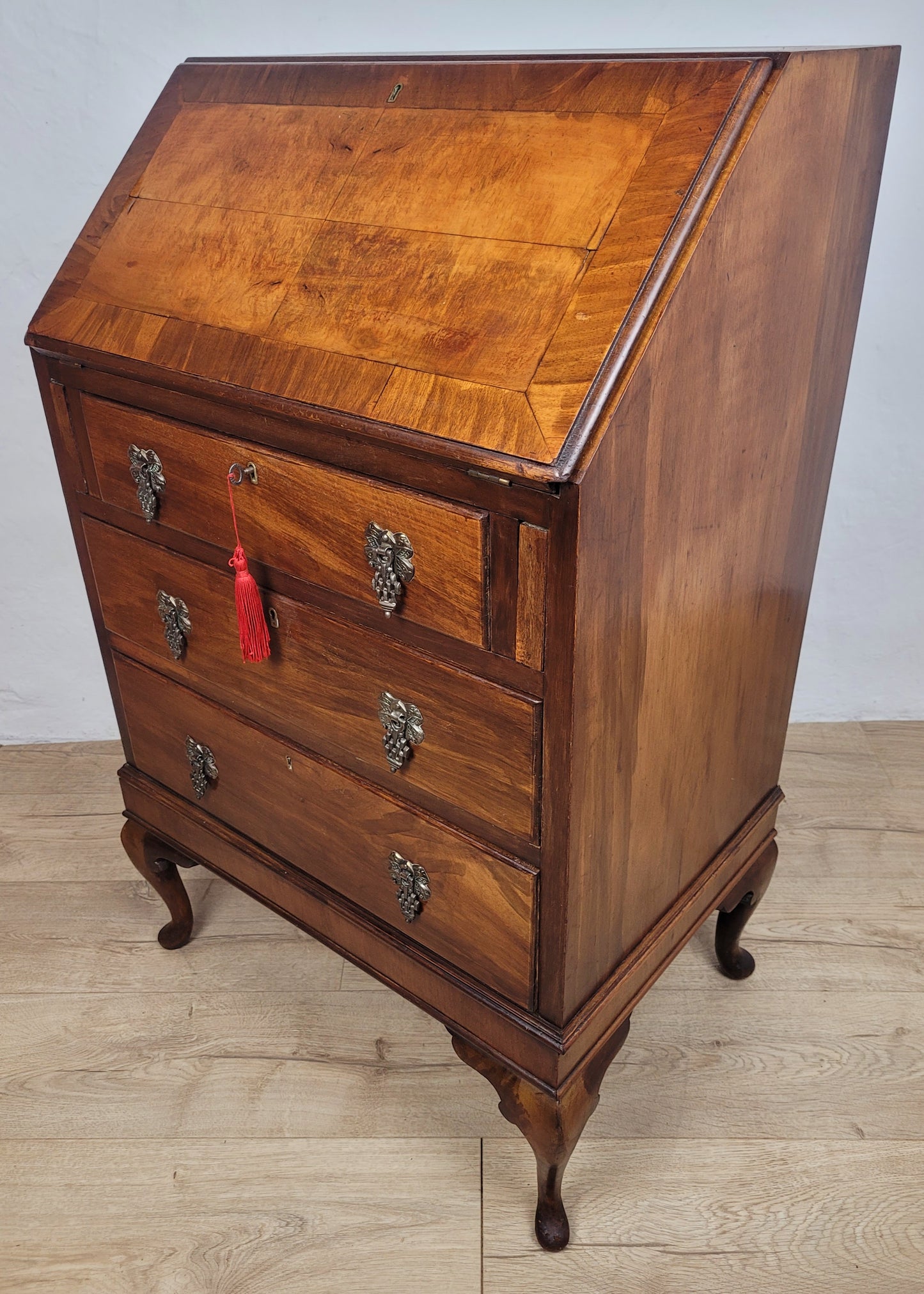 Ladies Writing Bureau Desk Vintage 1950s Lock & Key Mahogany Delivery Available