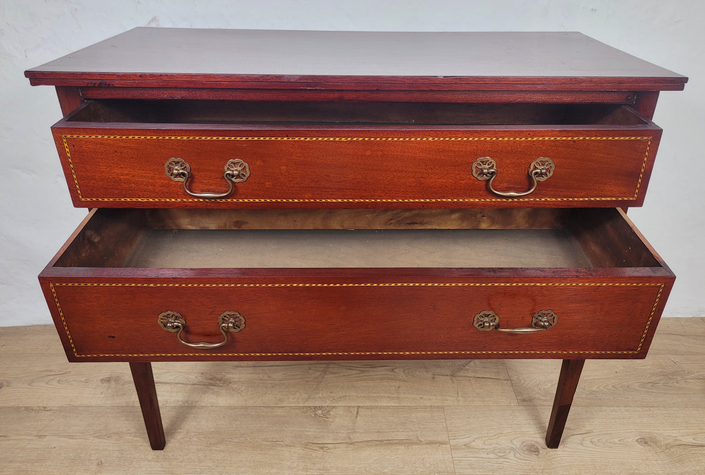 Vintage Two Drawer Chest Side Table Edwardian Style Inlaid Delivery Available