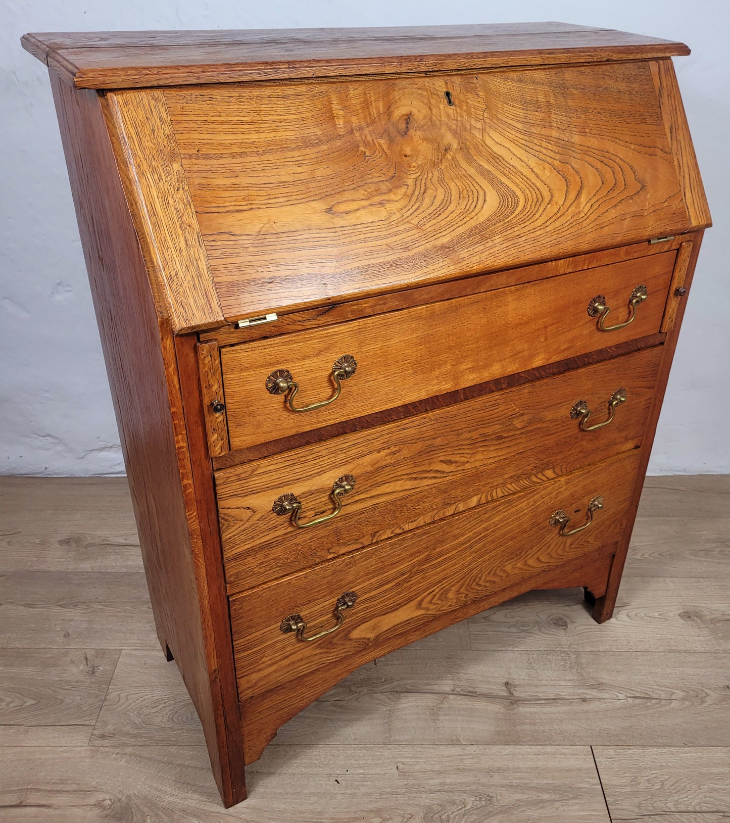 Elm Writing Bureau Desk Vintage 1930s Storage Country Rustic Delivery Available