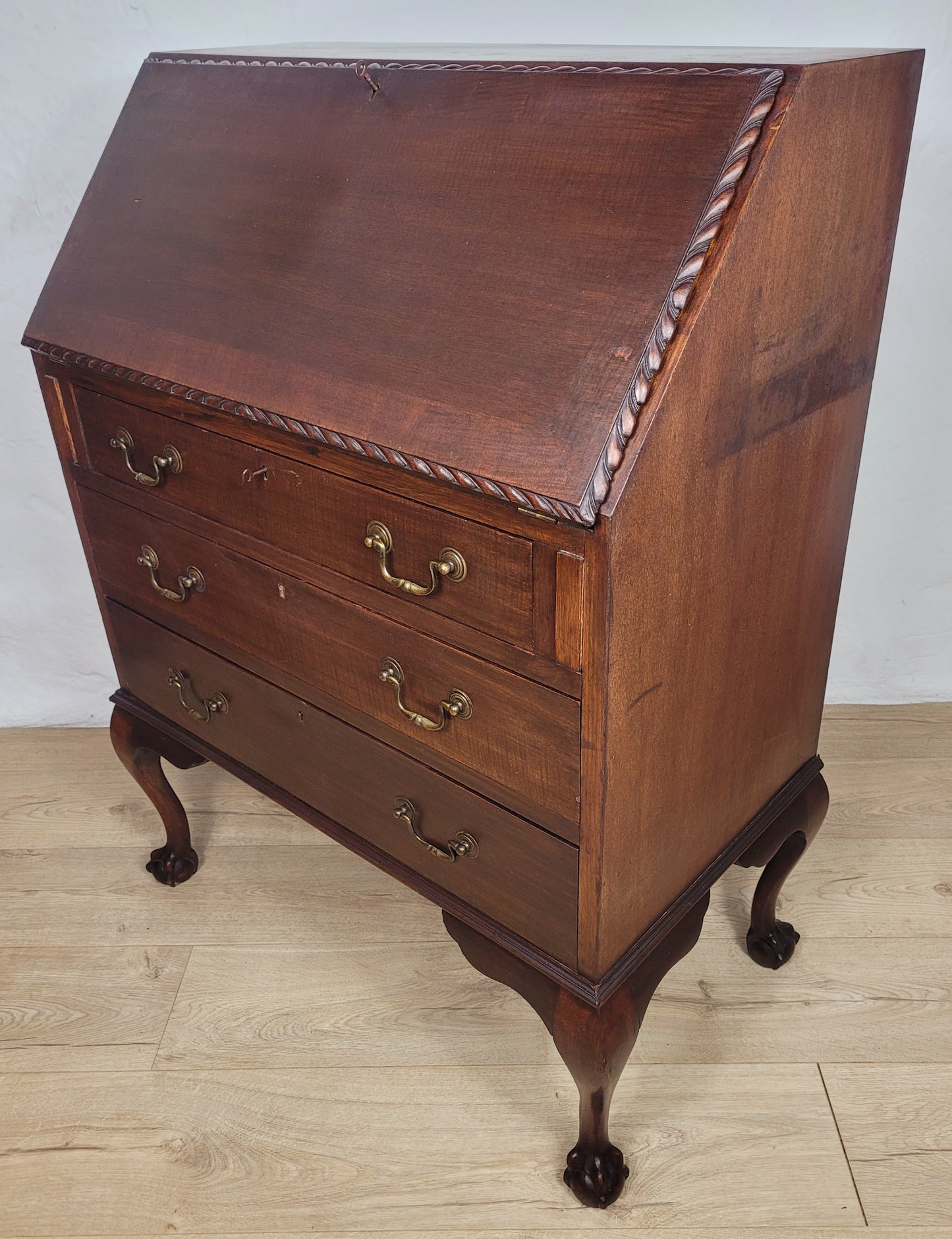 Vintage Writing Bureau Desk Key Lockable Drawers Leather 1930 Delivery Available