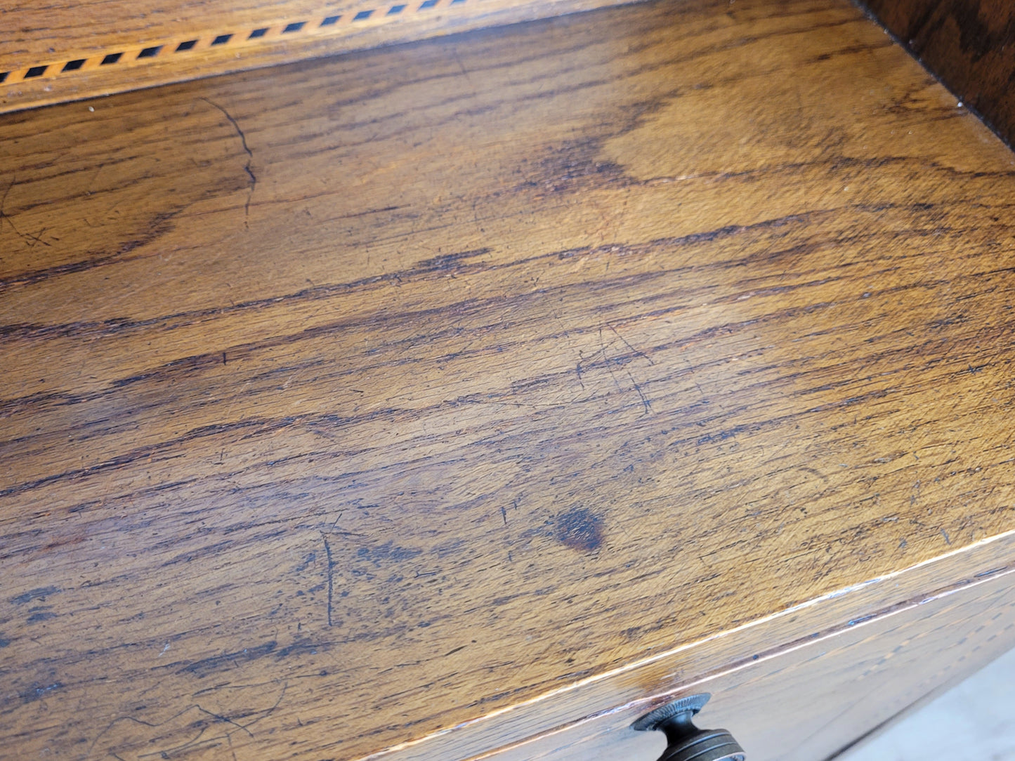 Vintage Student Writing Desk Lockable Inlaid Oak 1950s Delivery Available