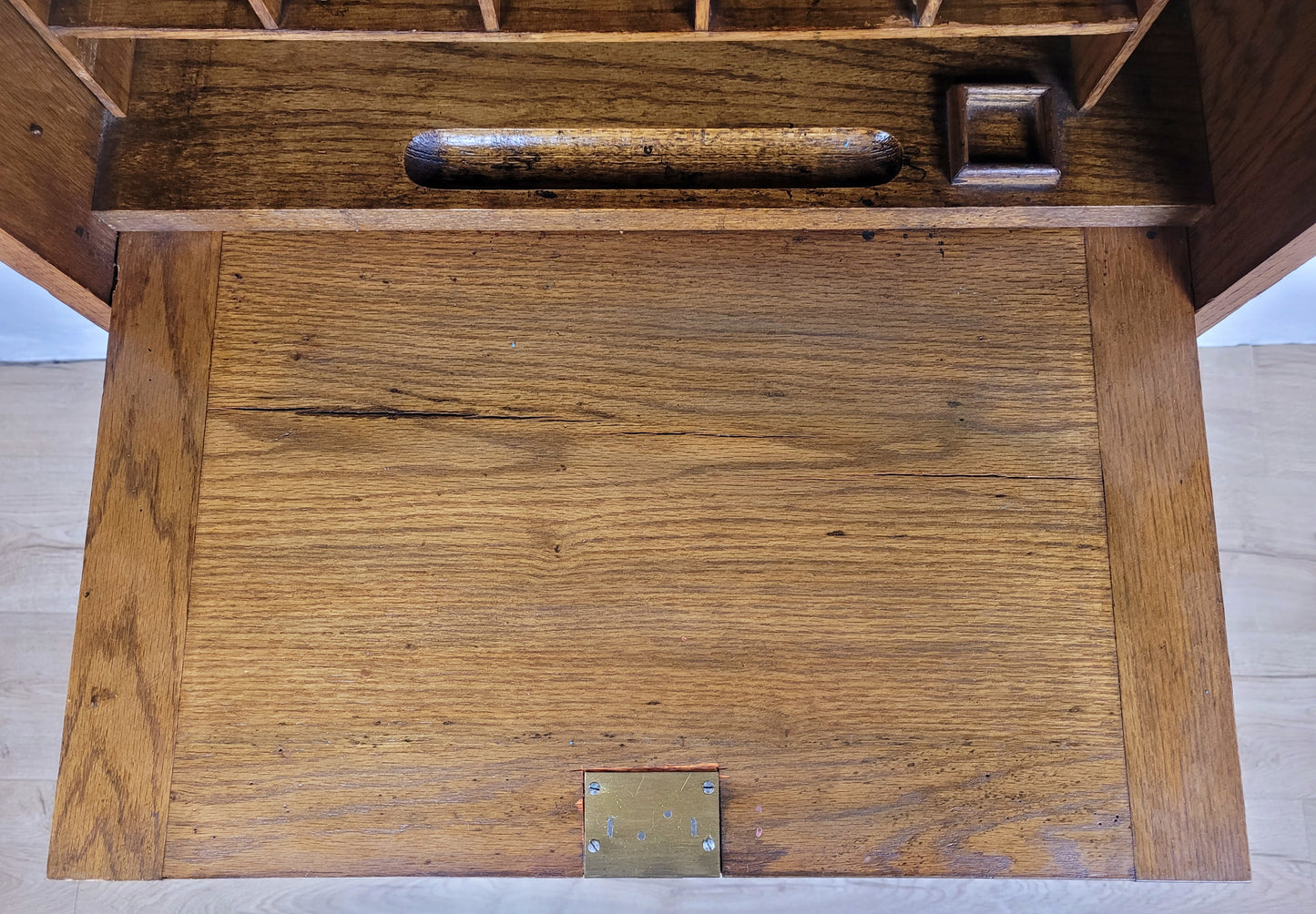 Vintage Student Writing Desk Lockable Inlaid Oak 1950s Delivery Available