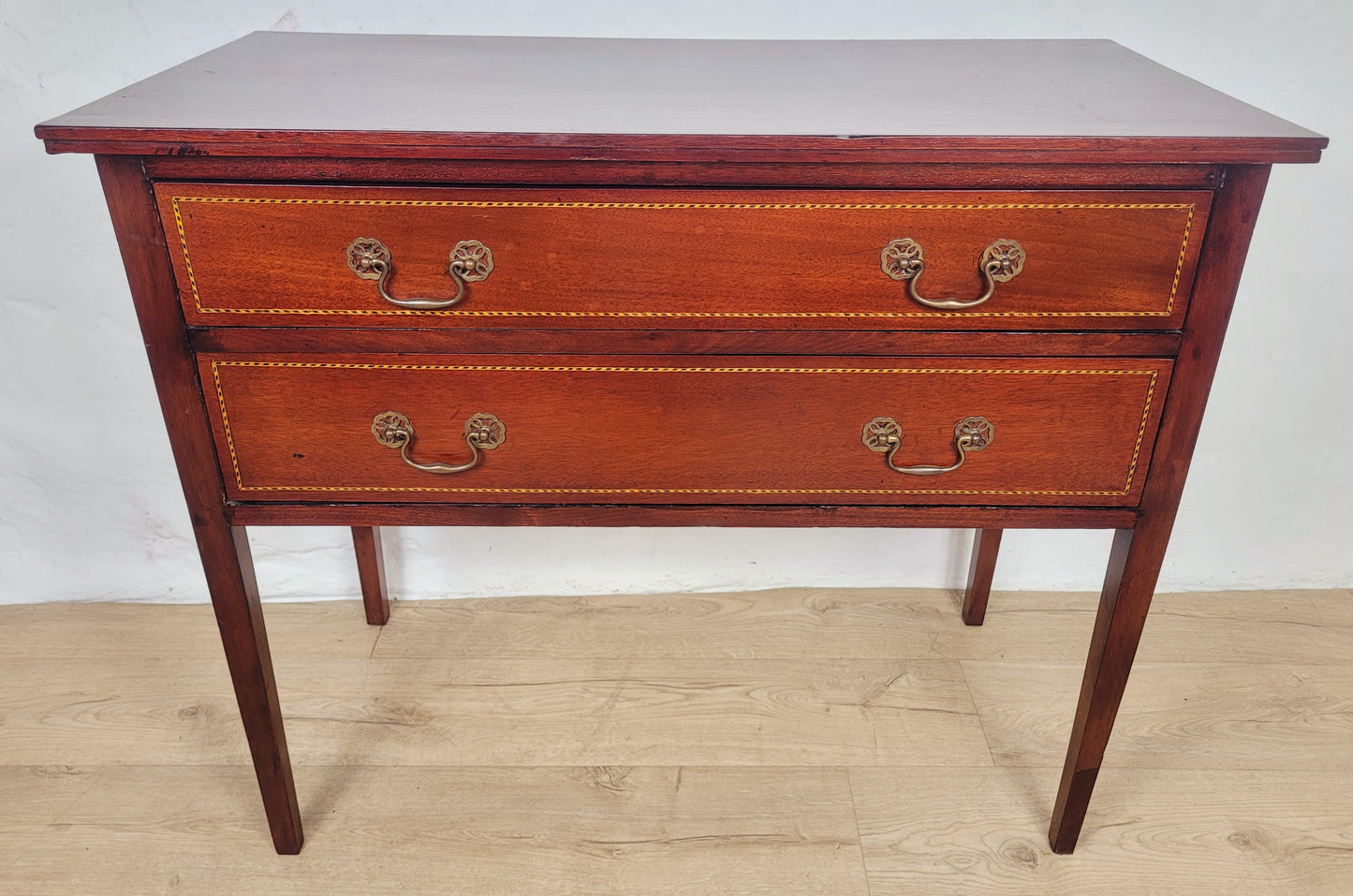 Vintage Two Drawer Chest Side Table Edwardian Style Inlaid Delivery Available
