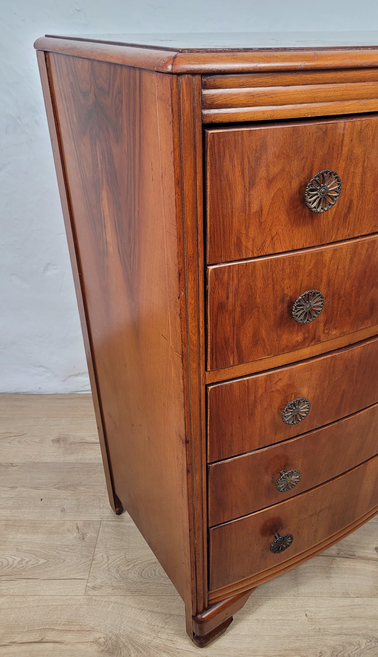 Vintage Chest of Drawers Walnut 1960s Bow Front English Delivery Available