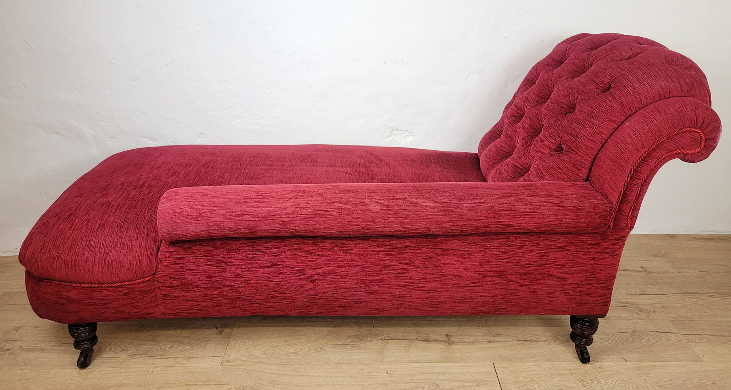 Victorian Chaise Lounge 19th Century Red Upholstered Antique Delivery Available