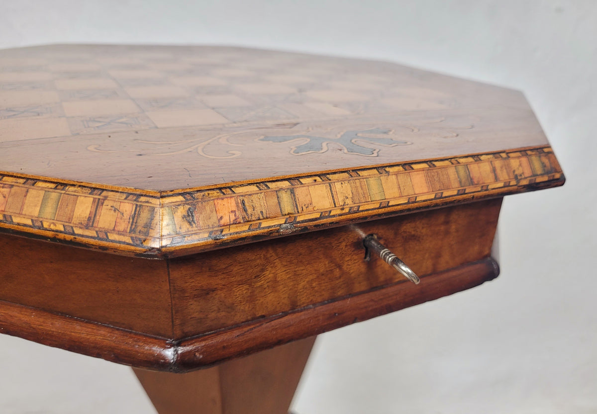 Victorian Games Table Octagonal Sewing Box Lock & Key English Postage Available
