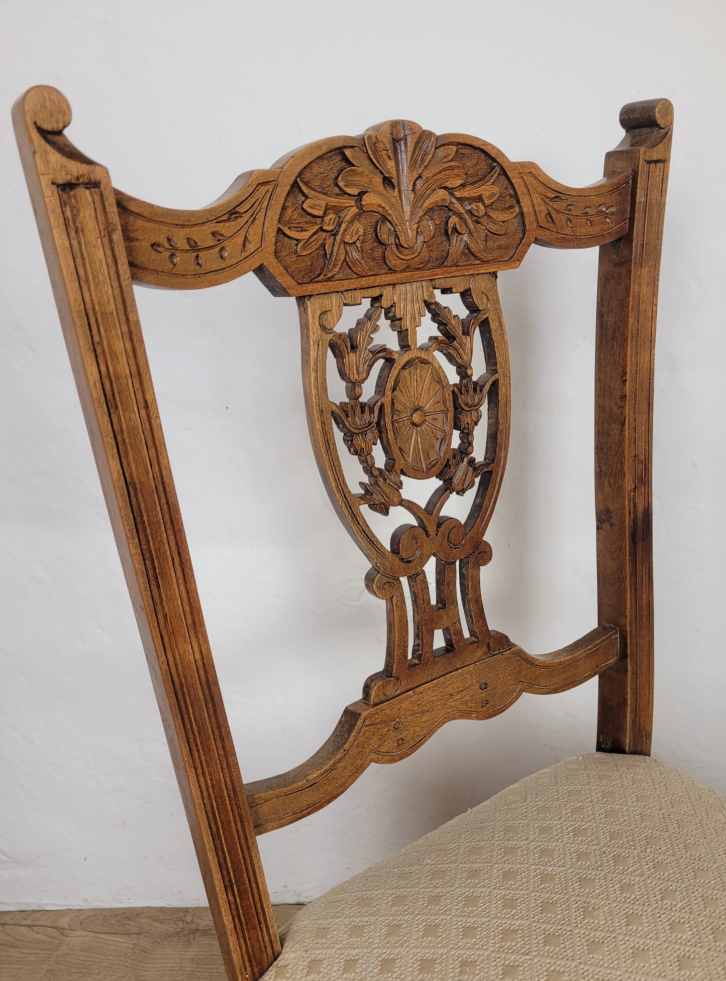 Edwardian Side Chair Carved Floral Beech Cabriole Legs Cream Postage Available