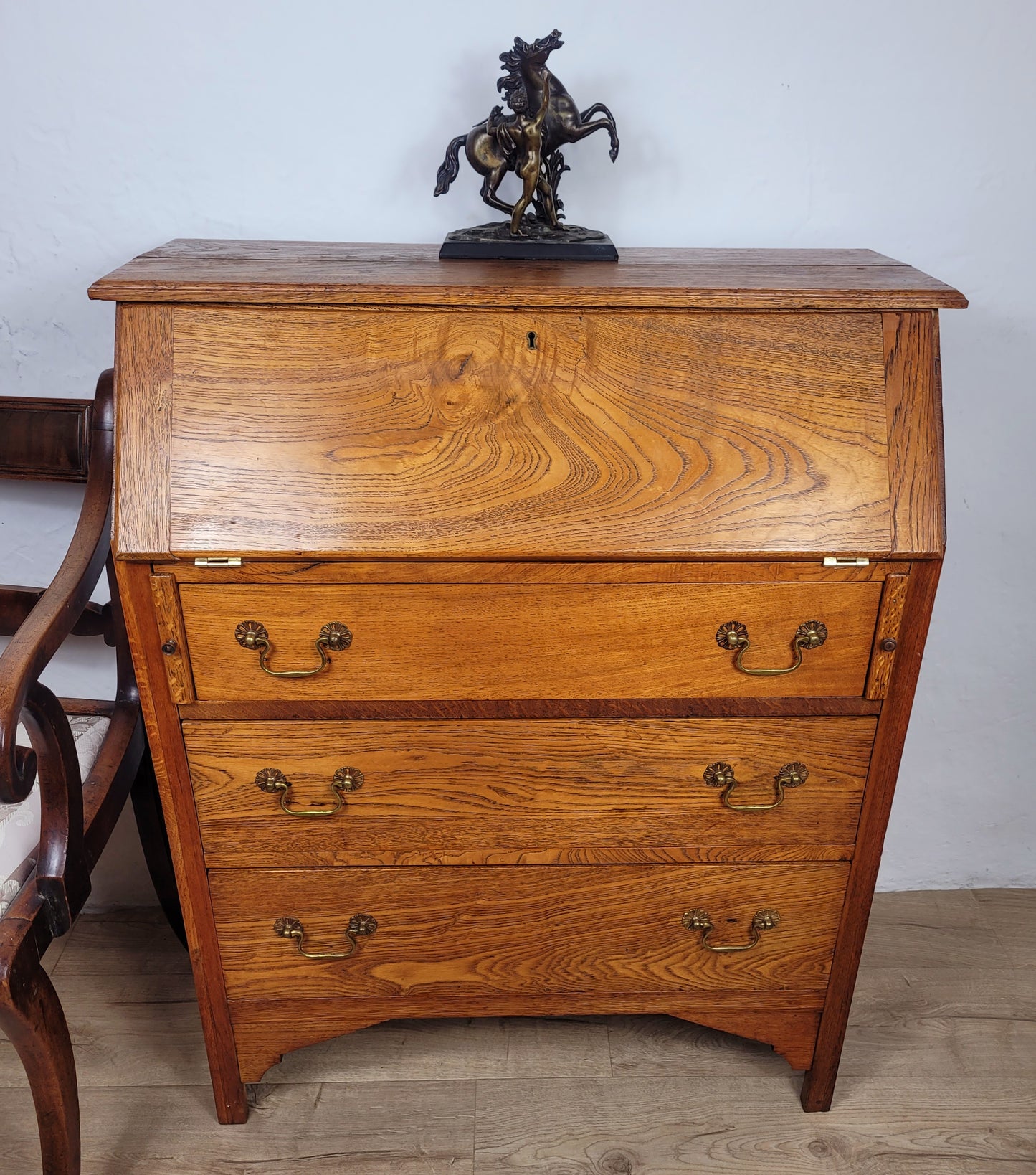 Elm Writing Bureau Desk Vintage 1930s Storage Country Rustic Delivery Available