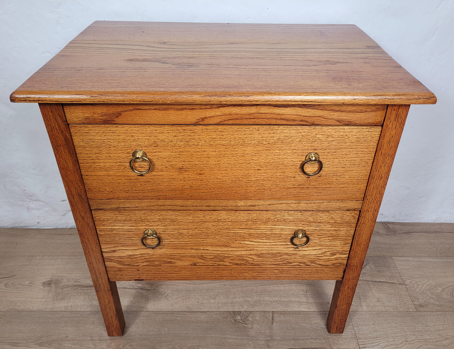 Vintage Chest Of Drawers 2 Oak Country Ring Handles Storage Delivery Available