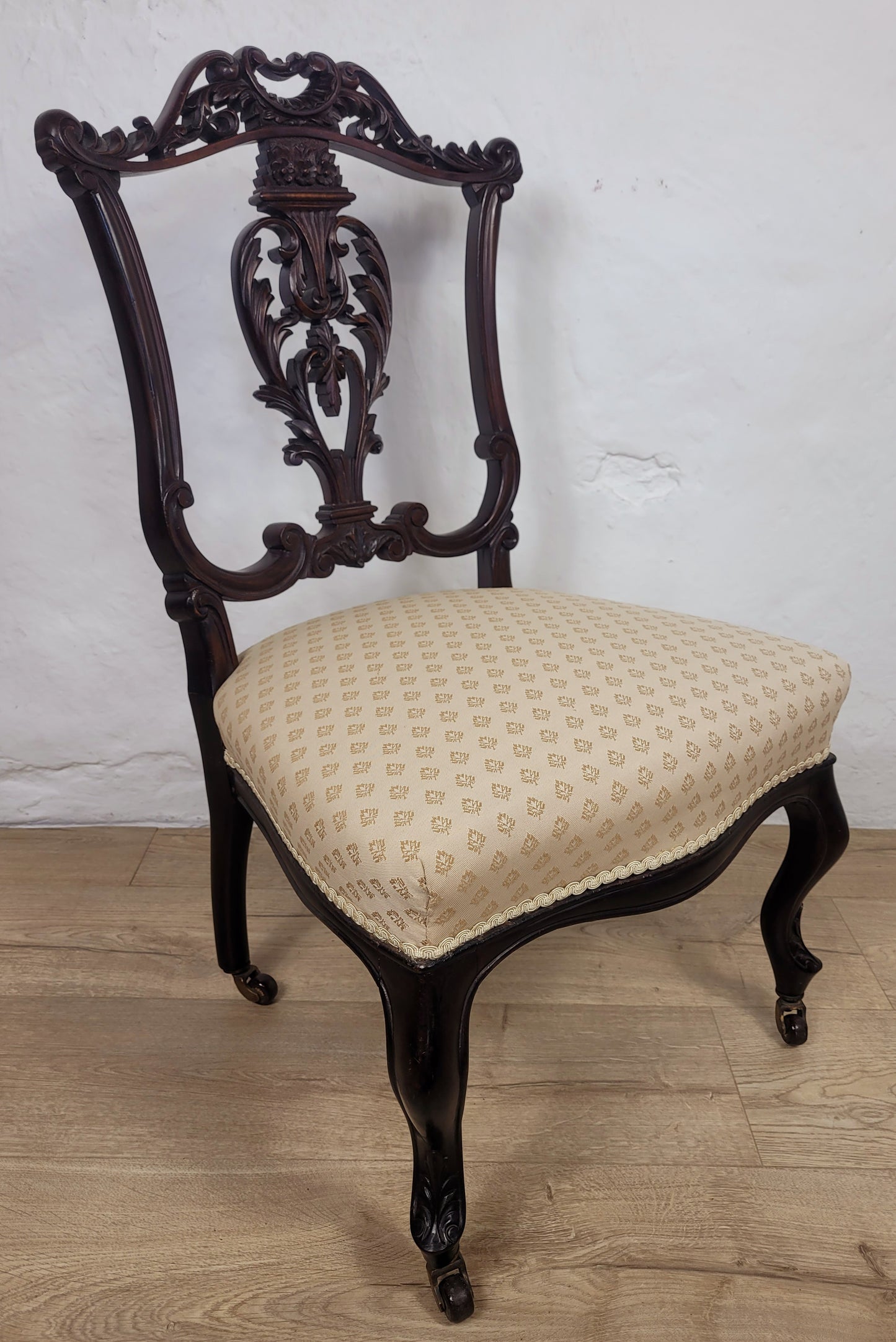 Victorian Nursing Chairs Carved Pierced Foliate Upholstery 19C Postage Available