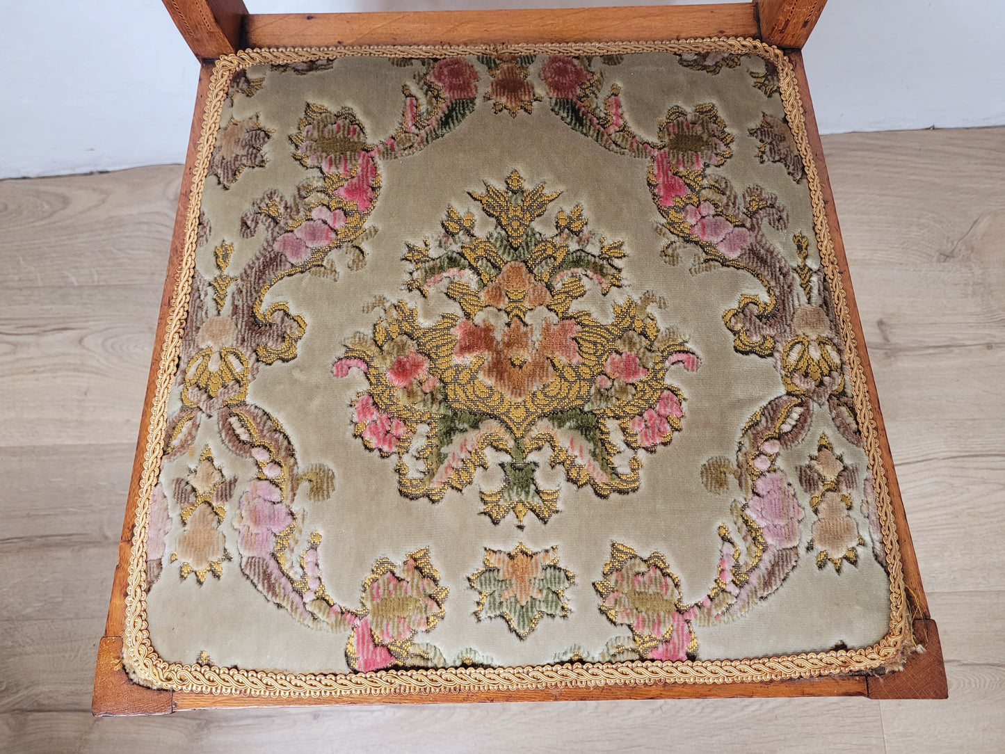 Edwardian Bedroom Chairs Pair 1910s Oak Inlaid Floral Postage Available