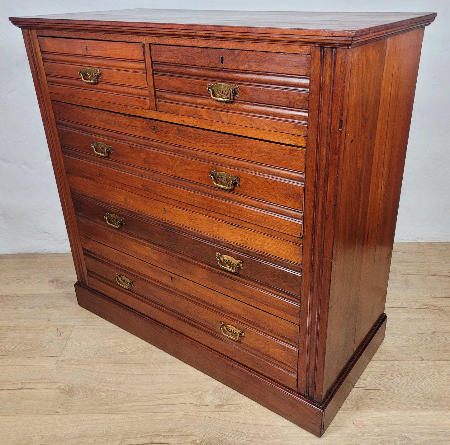 Edwardian Chest of Drawers Walnut 2 Over 3 1910s Drop Handles Delivery Available