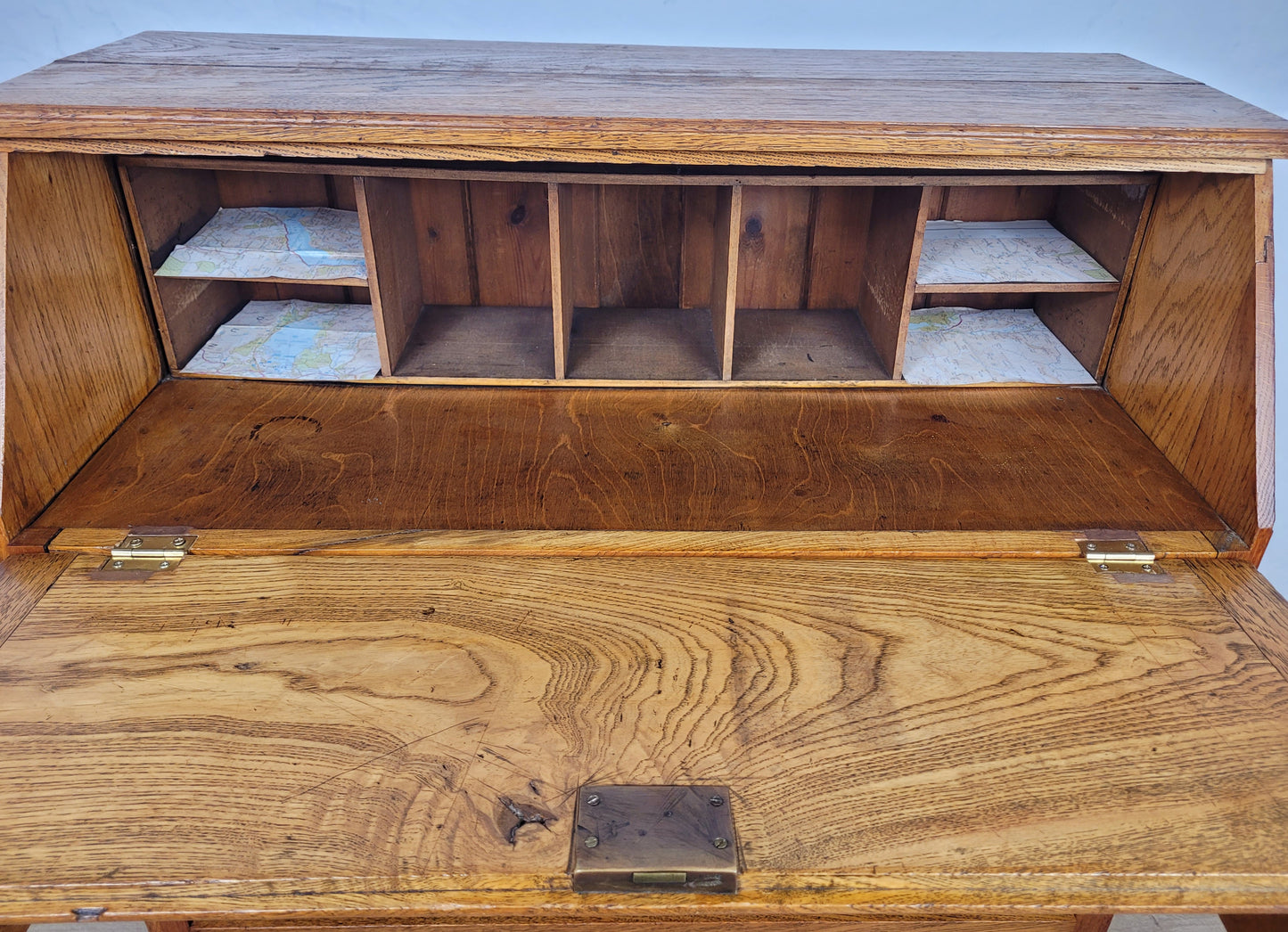 Elm Writing Bureau Desk Vintage 1930s Storage Country Rustic Delivery Available