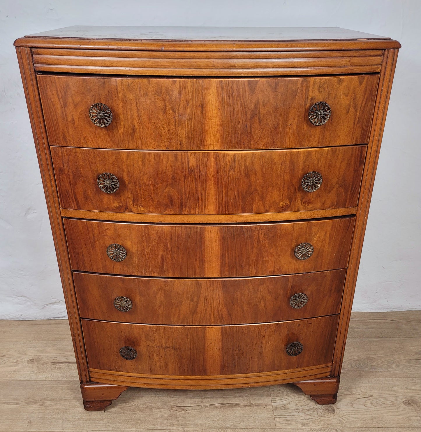 Vintage Chest of Drawers Walnut 1960s Bow Front English Delivery Available