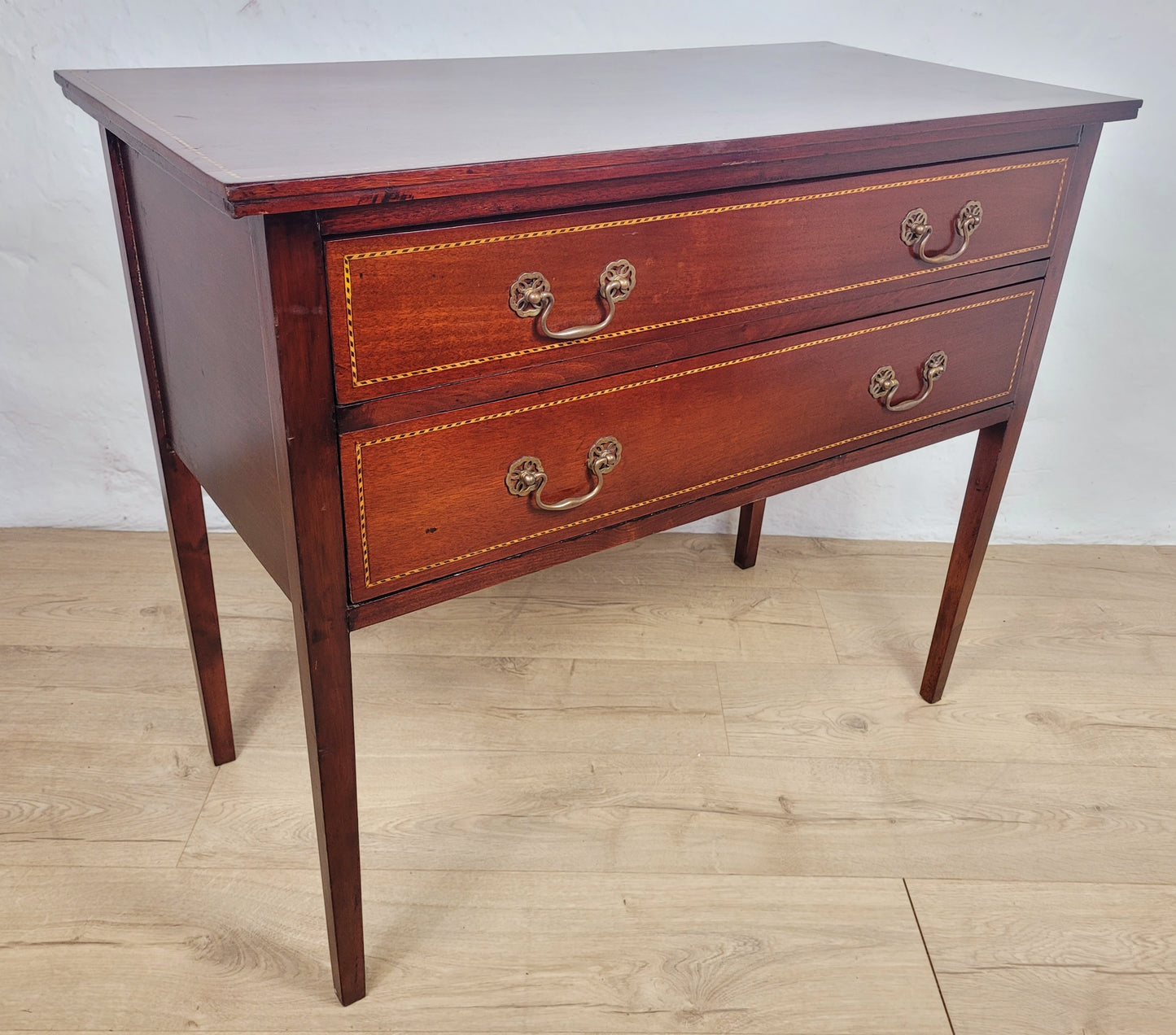 Vintage Two Drawer Chest Side Table Edwardian Style Inlaid Delivery Available