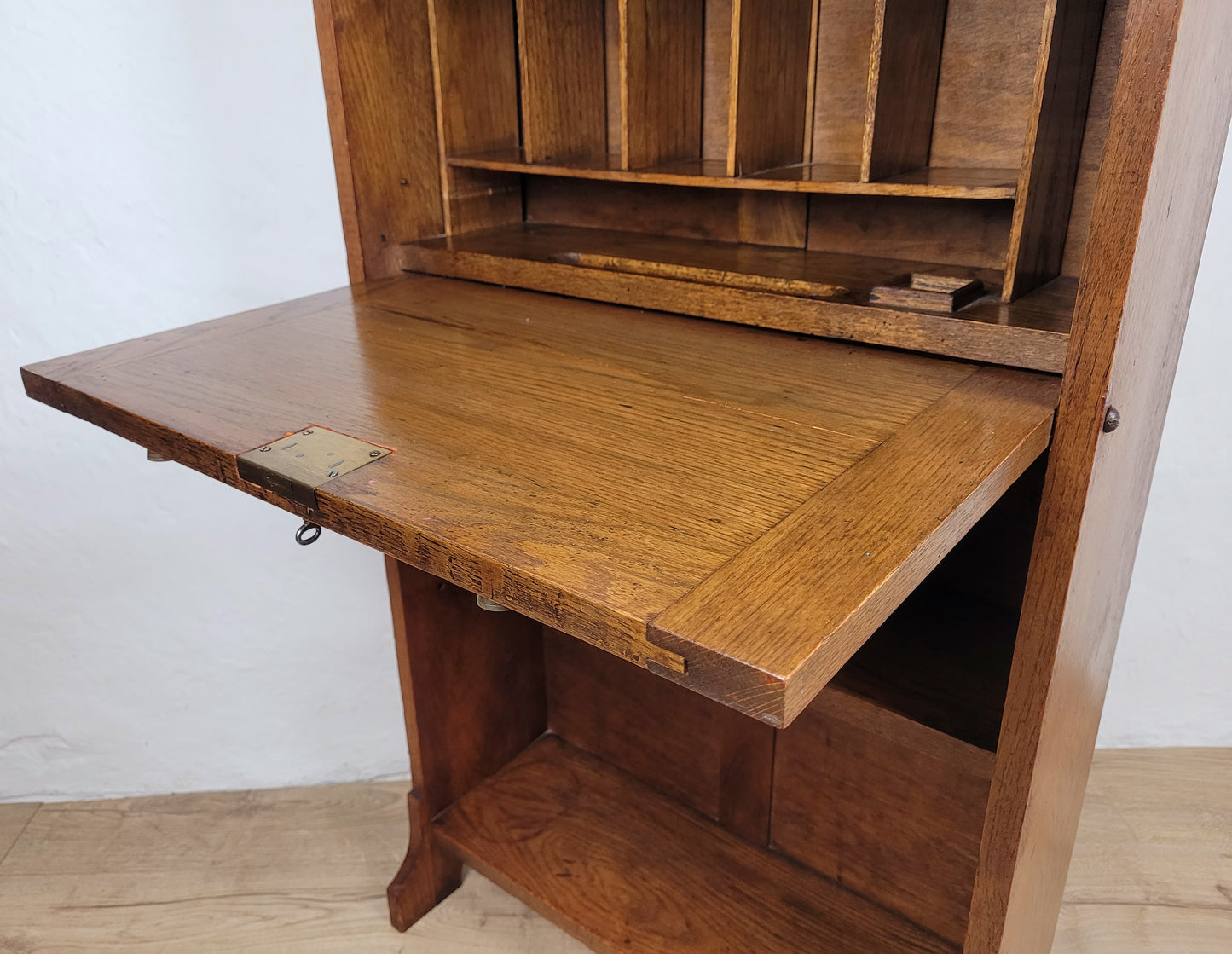 Vintage Student Writing Desk Lockable Inlaid Oak 1950s Delivery Available