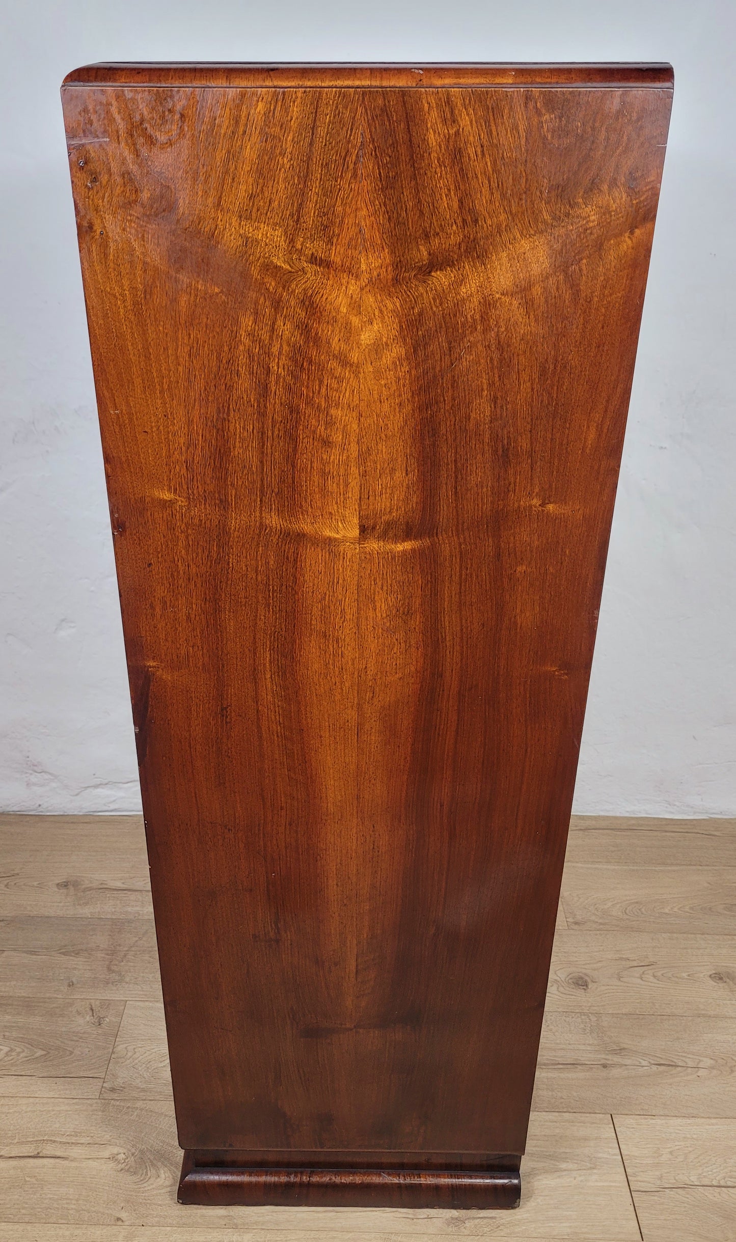 Vintage Walnut Tall Boy Art Deco Mid Century Lock and Key Delivery Available