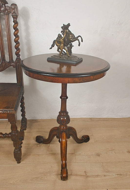 Occasional Tripod Table Victorian Round Walnut Carved 1890s Postage Available