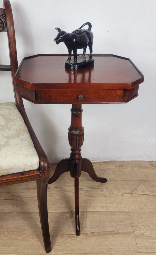 Vintage Tripod Side Table Drawer Octagonal Mid 20th-Century Postage Available