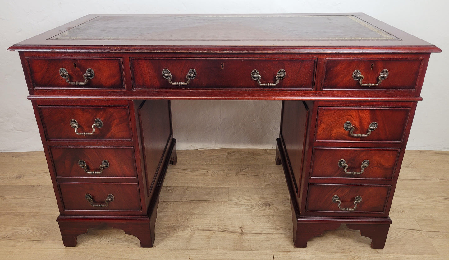 Vintage Pedestal Writing Desk Leather Top Mid 20thC Mahogany Delivery Available