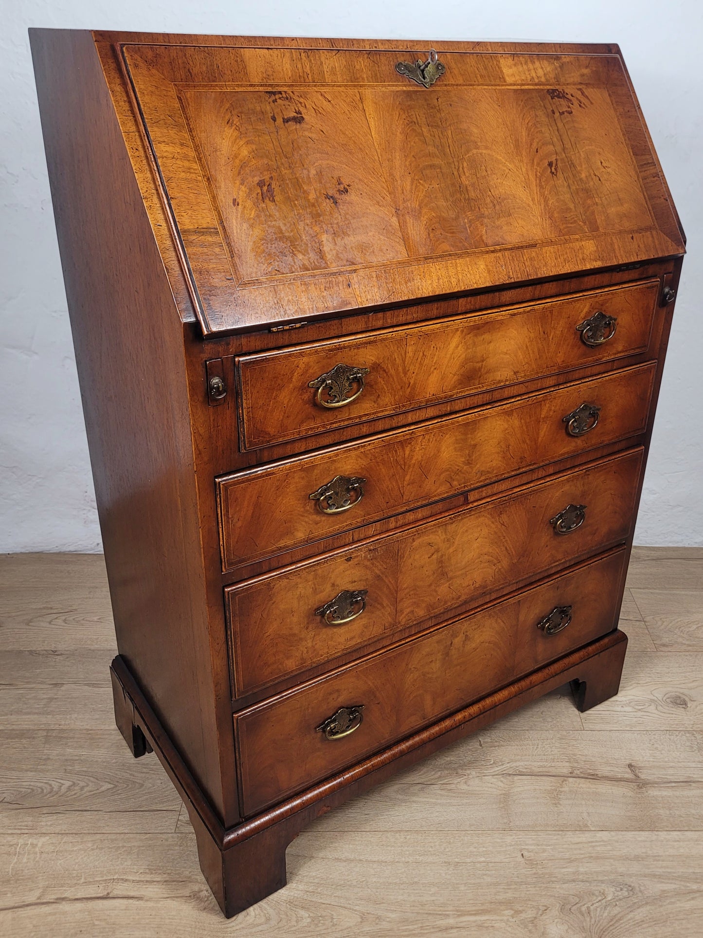 Edwardian Writing Bureau Desk Walnut 'Pratts' Lock and Key Delivery Available
