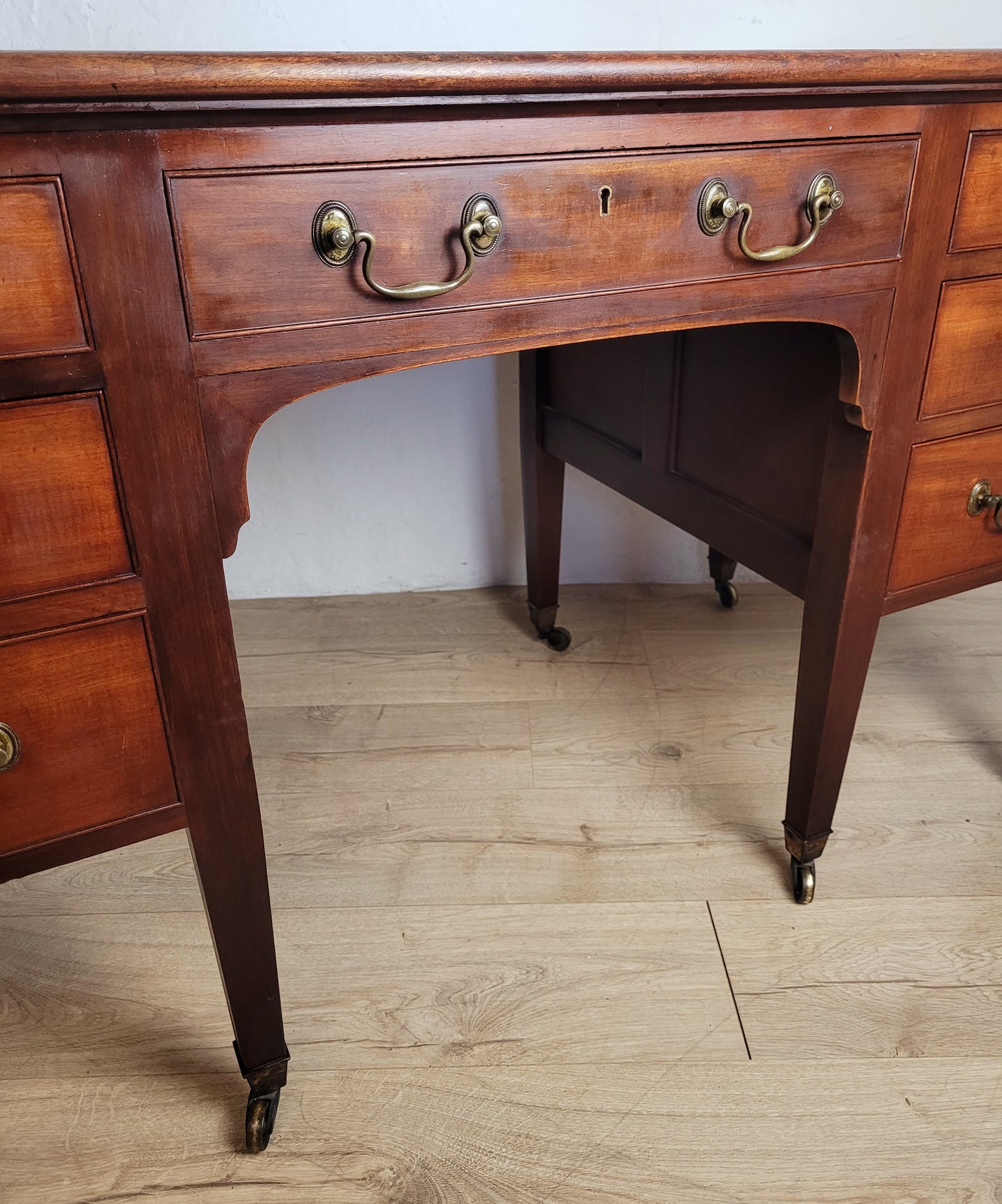 Edwardian Writing Desk Knee Hole Antique Castors Drawers 1910 Delivery Available