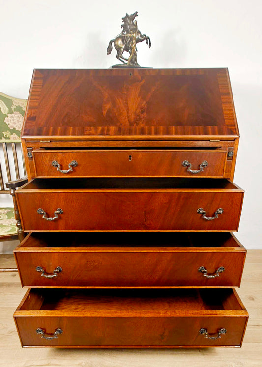 Vintage Writing Bureau Desk Key & Lock Leather 20thC Mahogany Delivery Available