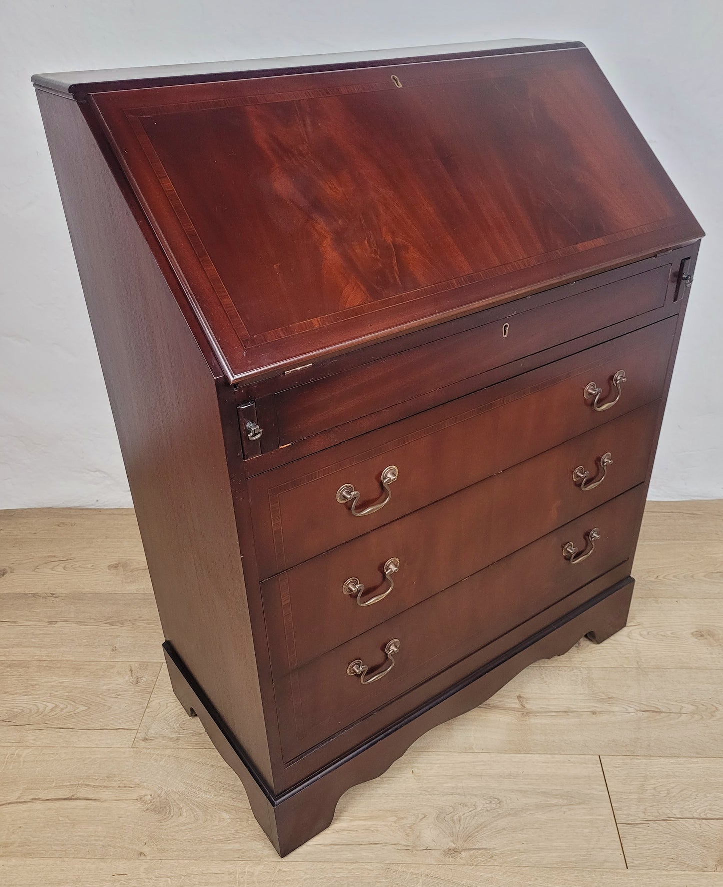 Writing Bureau Desk 20th-C Green Leather Top Drop Handles Delivery Available