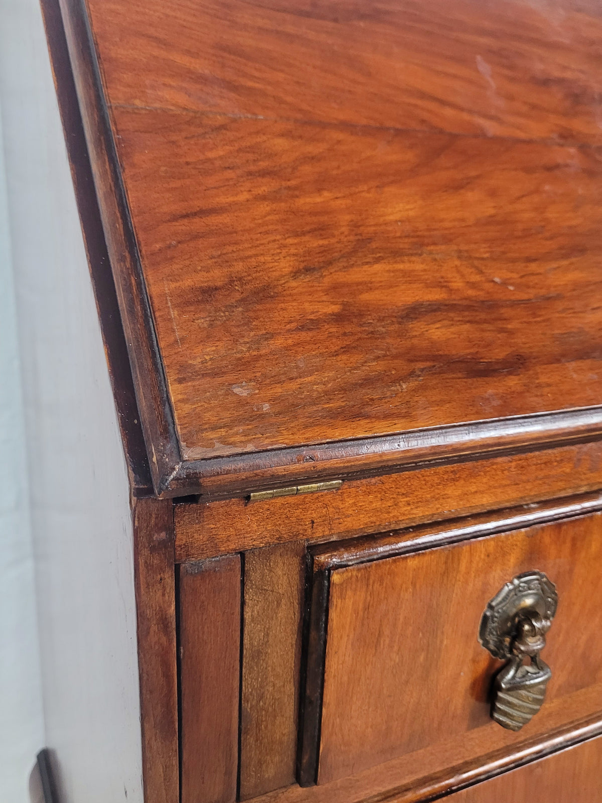 Vintage Writing Bureau Desk Teak Leather Mid 20th-C 1930s Delivery Available