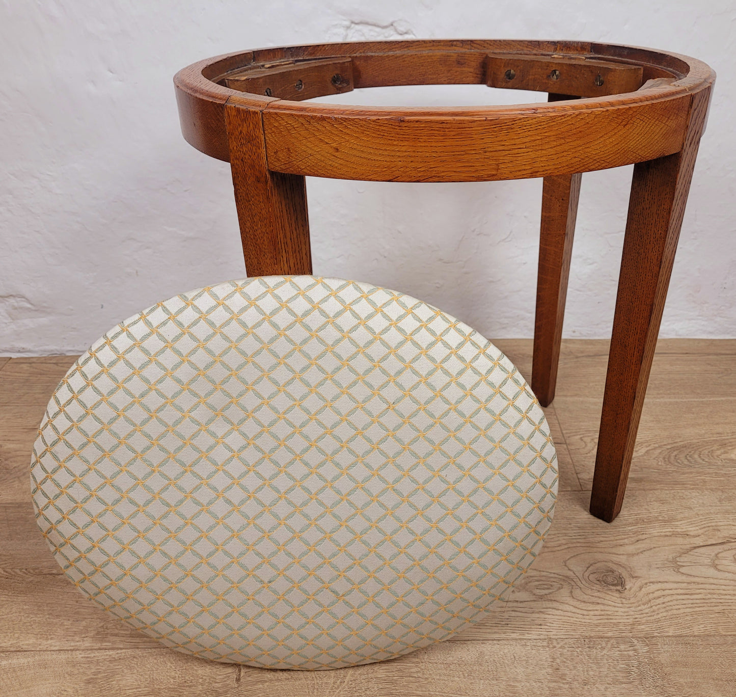 Oak Oval Pale Stool Upholstered Antique Postage Available