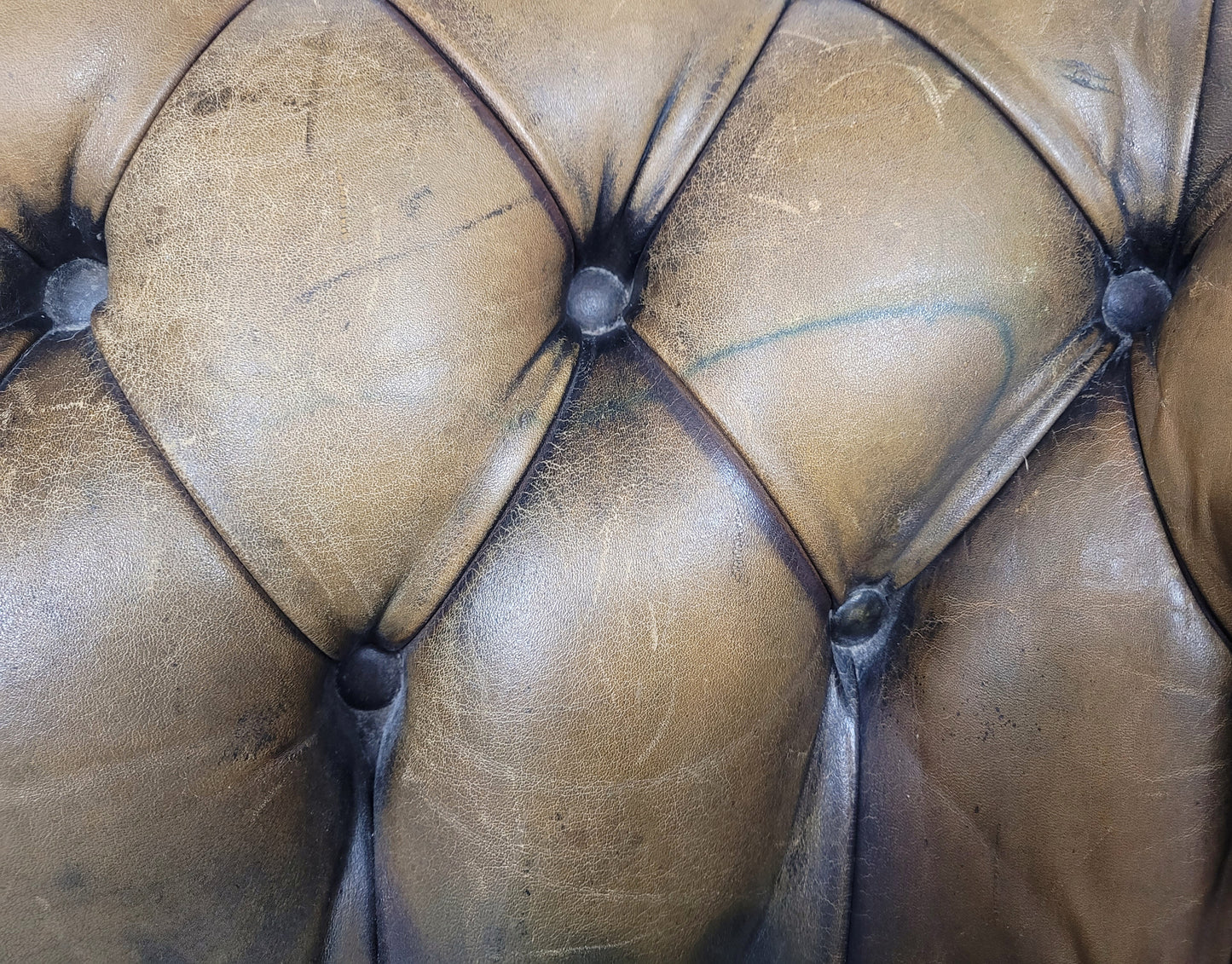Chesterfield 3 Seater Sofa Settee Olive Green Leather 1960s Delivery Available