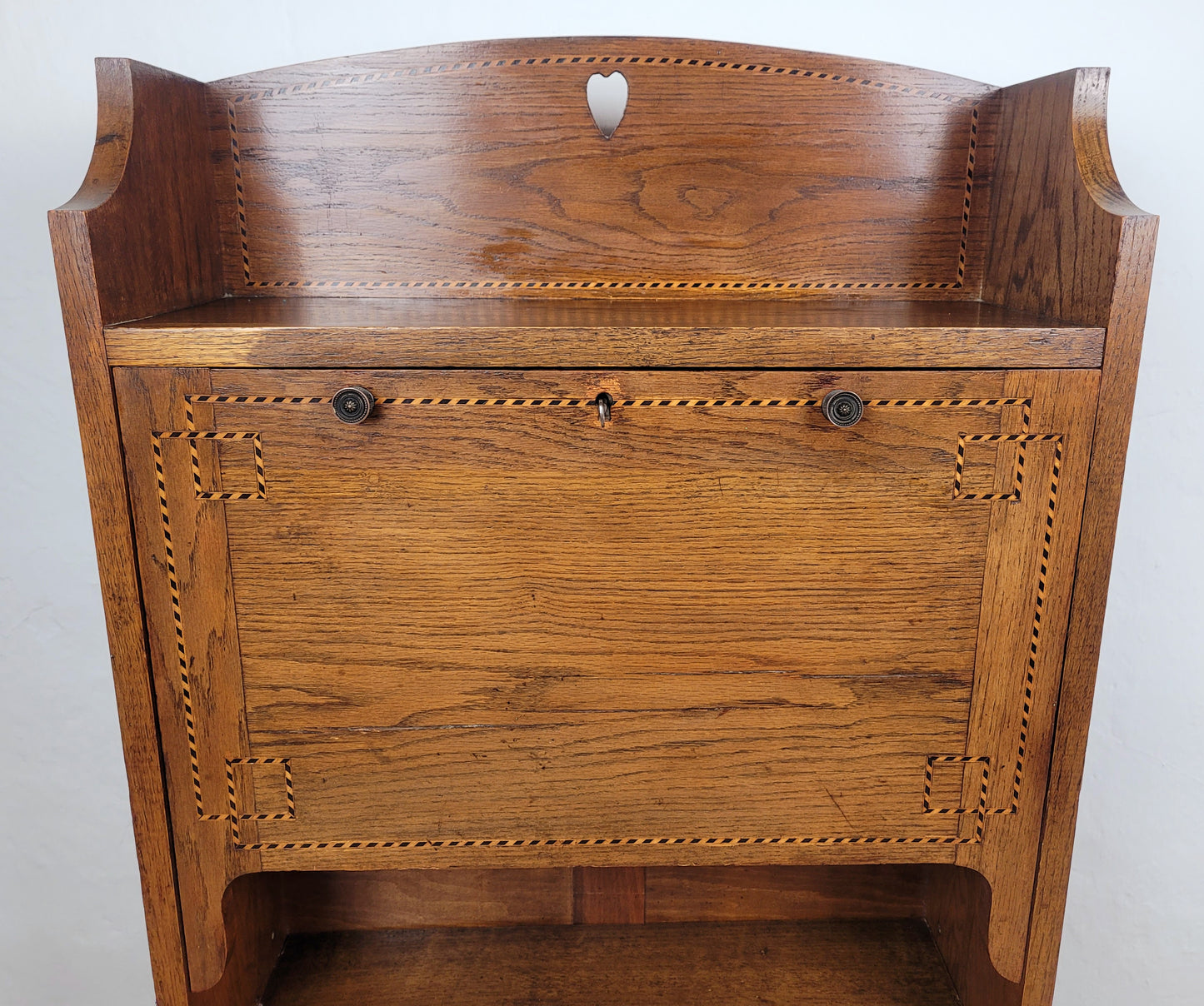 Vintage Student Writing Desk Lockable Inlaid Oak 1950s Delivery Available
