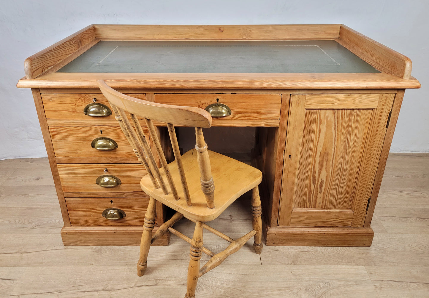 Pine Writing Desk & Chair Leather Top Country Rustic Antique Delivery Available
