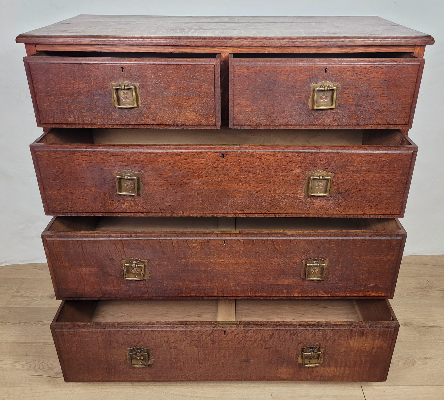 Edwardian Chest of Drawers 2 Over 3 Oak 1910s Drop Handle Delivery Available