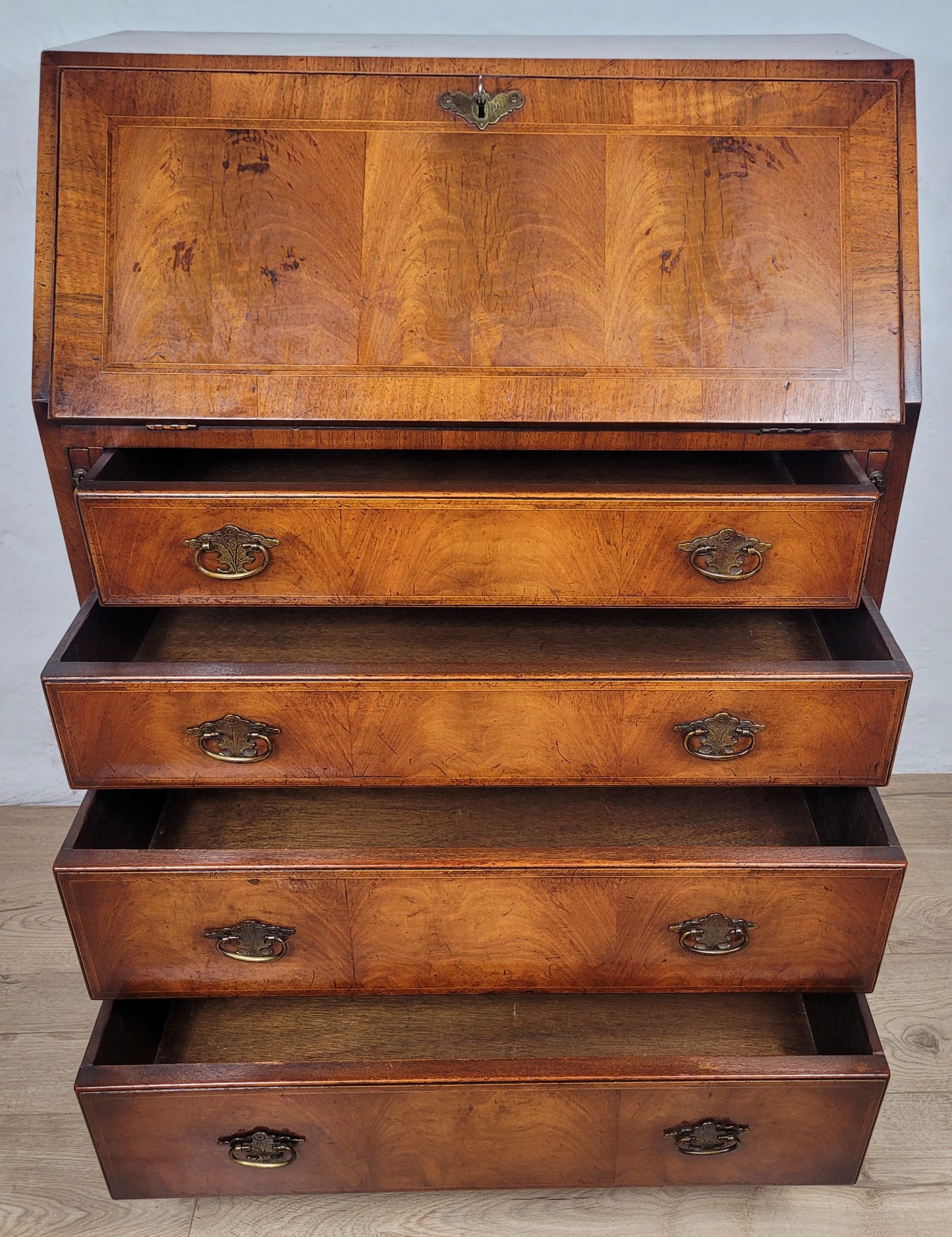 Edwardian Writing Bureau Desk Walnut 'Pratts' Lock and Key Delivery Available