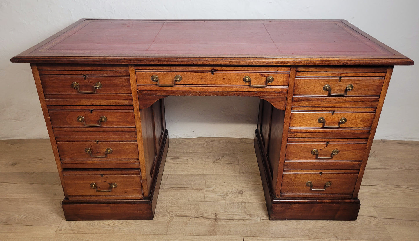 Edwardian Writing Desk Knee Hole Red Leather 1910 Antique Delivery Available