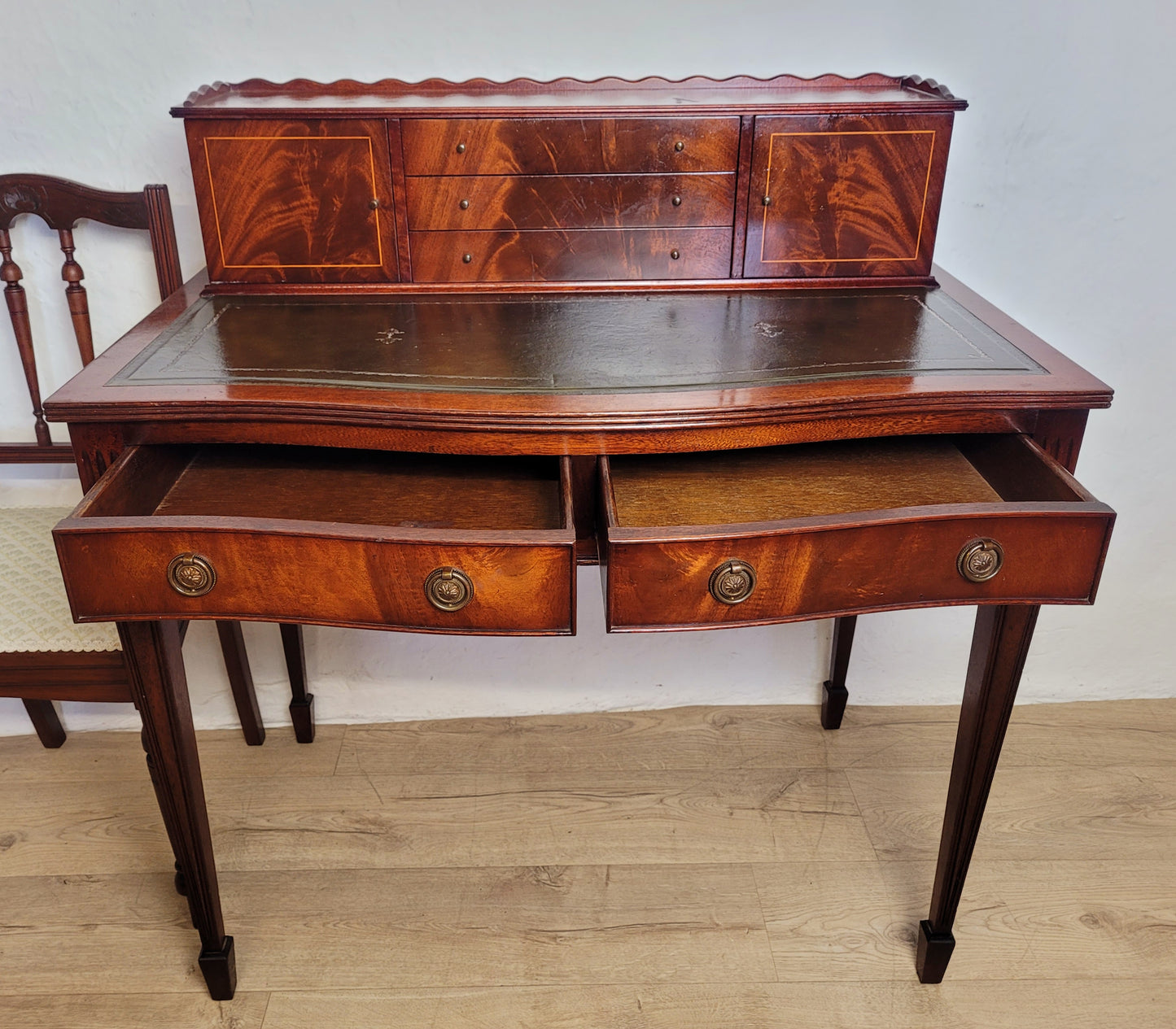 Vintage Ladies Writing Desk Bow Front Sheraton Style 1950s Delivery Available