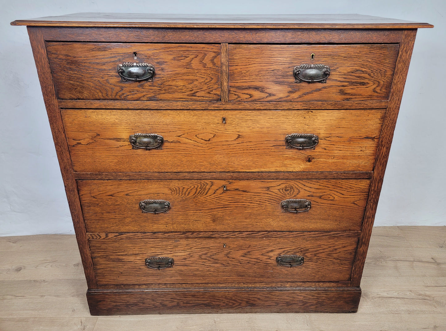 Edwardian Chest of Drawers 2 Over 3 Oak 1910s Drop Handle Delivery Available
