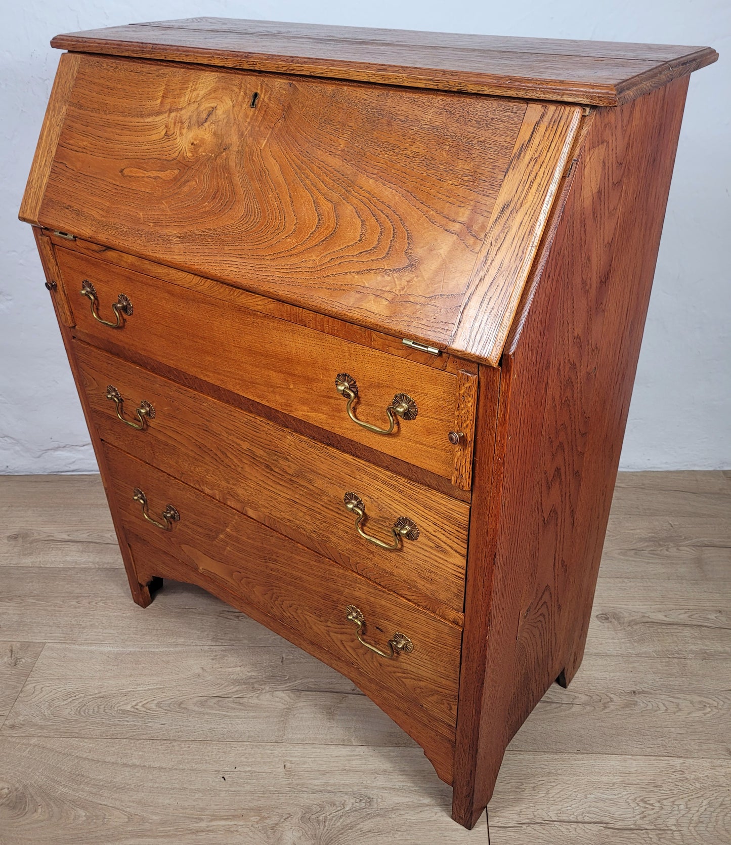 Elm Writing Bureau Desk Vintage 1930s Storage Country Rustic Delivery Available