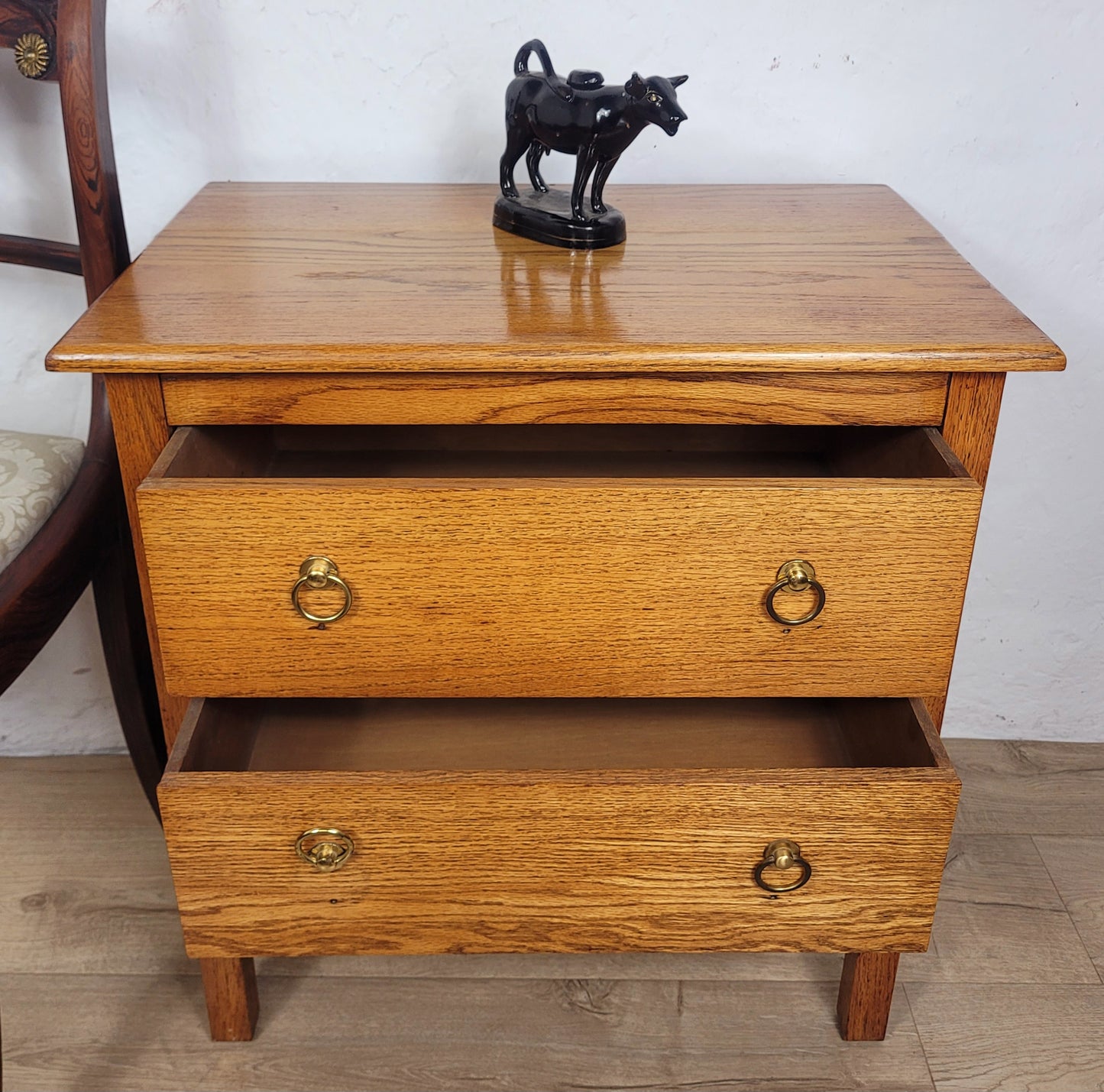 Vintage Chest Of Drawers 2 Oak Country Ring Handles Storage Delivery Available