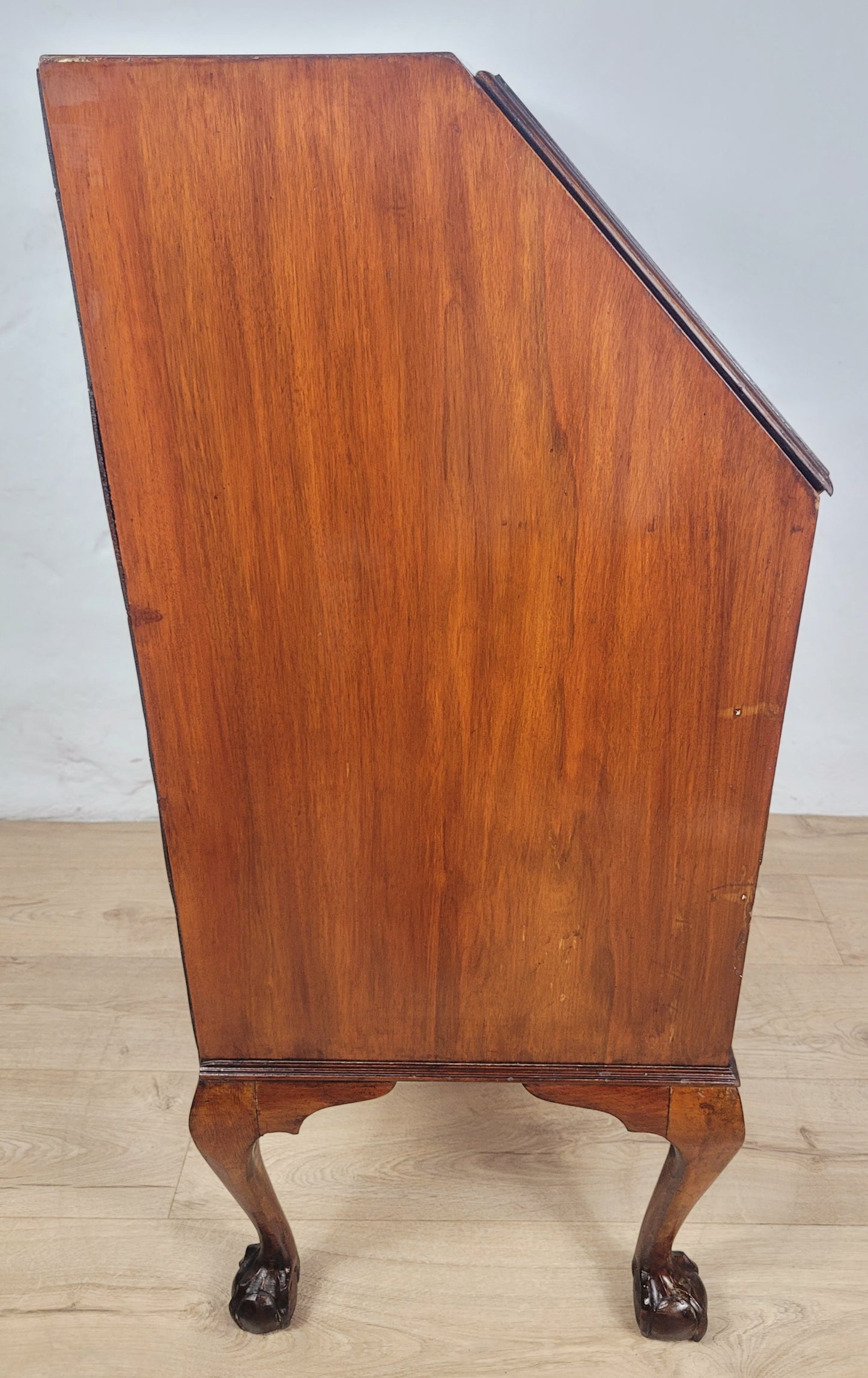 Vintage Writing Bureau Desk Teak Leather Mid 20th-C 1930s Delivery Available