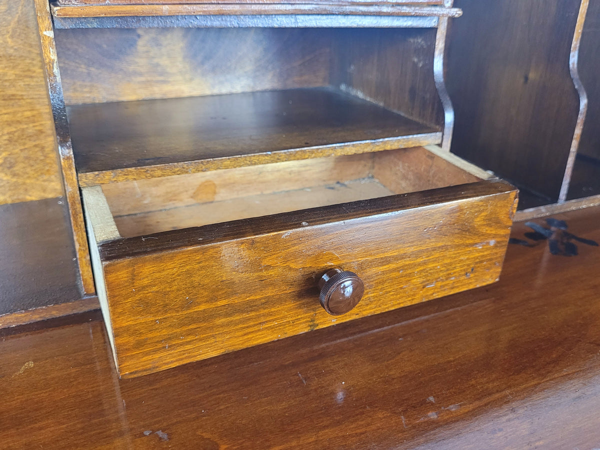 Vintage Writing Bureau Desk Teak Leather Mid 20th-C 1930s Delivery Available
