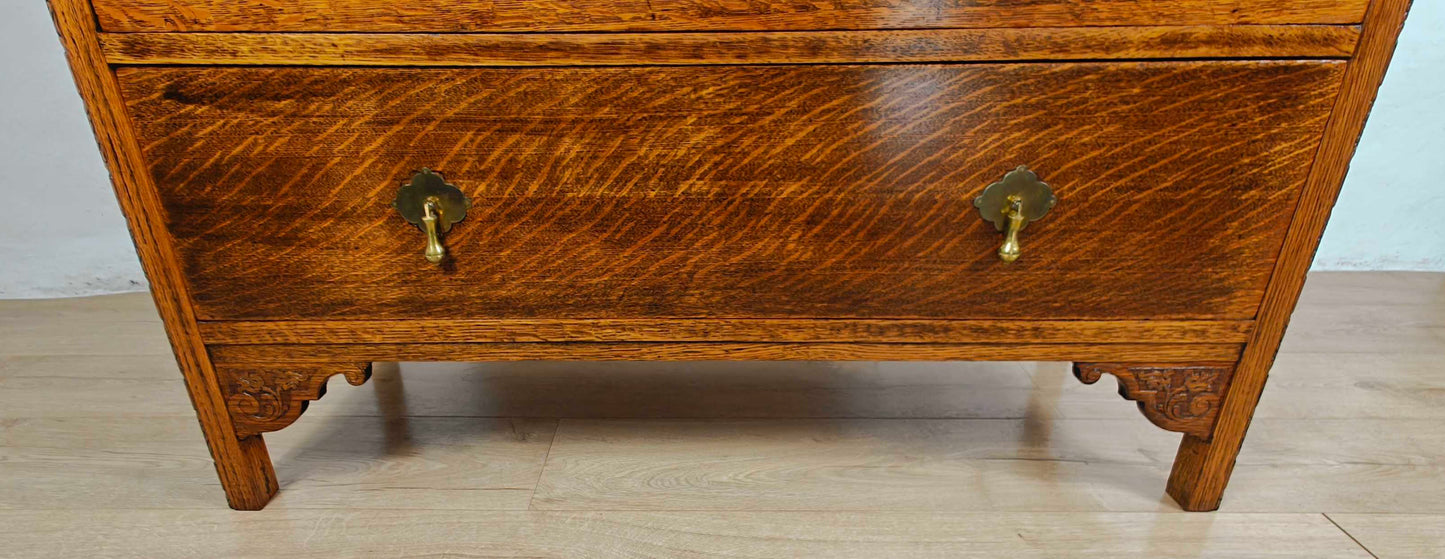 Vintage Chest Of Drawers Oak Carved Vintage 20th-Century Delivery Available
