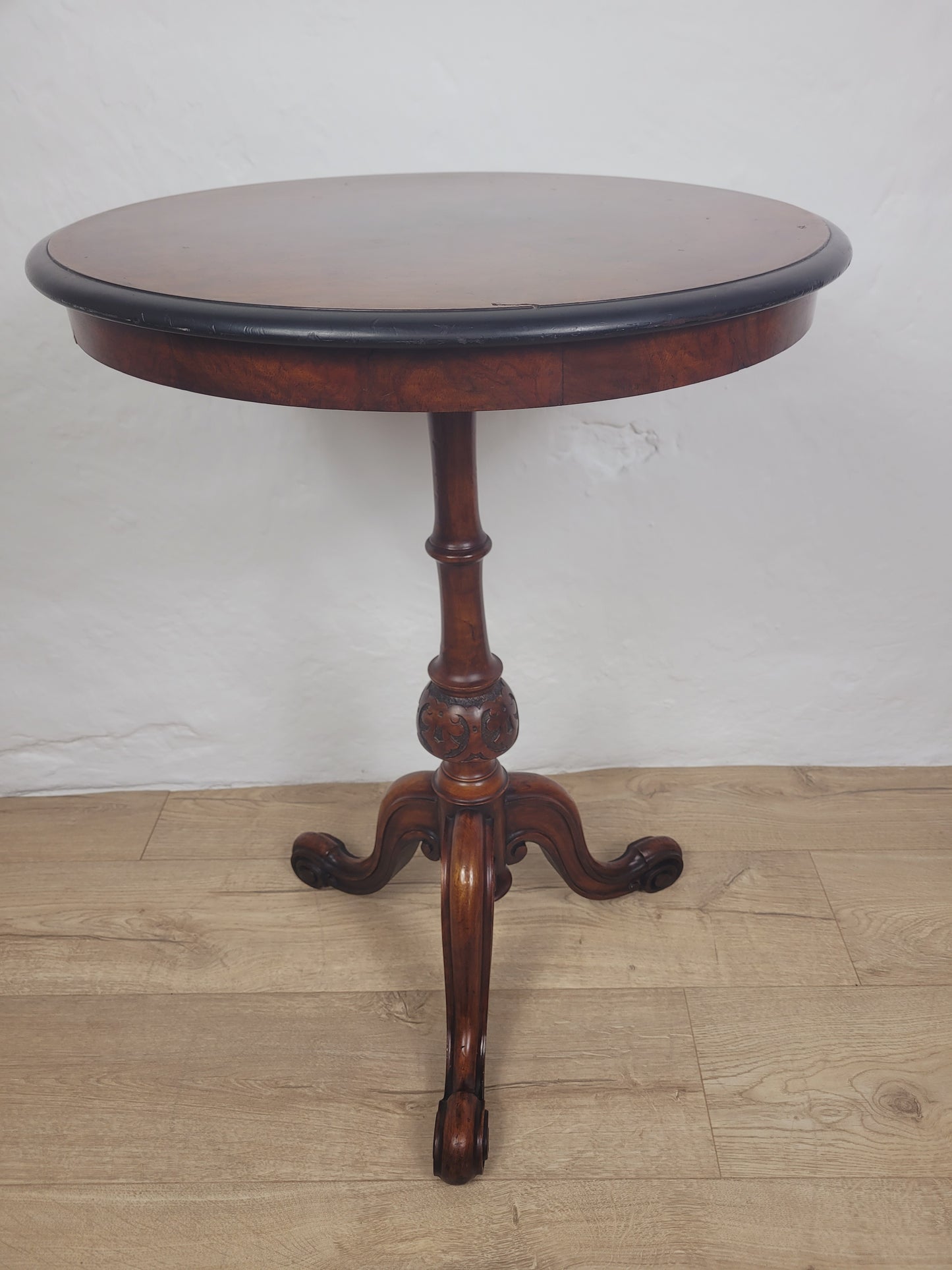Occasional Tripod Table Victorian Round Walnut Carved 1890s Postage Available