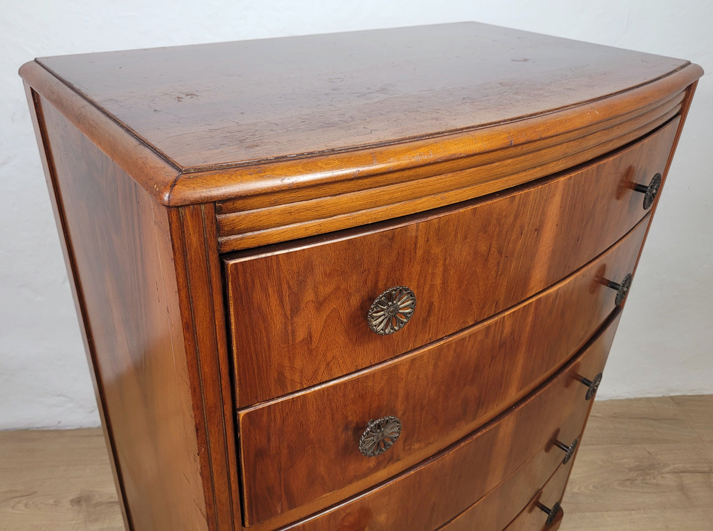Vintage Chest of Drawers Walnut 1960s Bow Front English Delivery Available